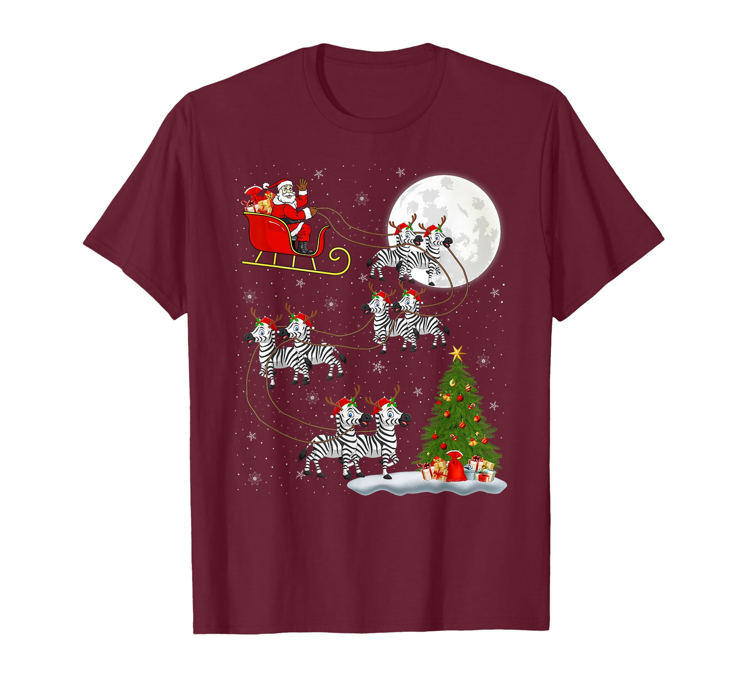 Zebra Santa Sleigh Flying Funny Magical Christmas T-Shirt