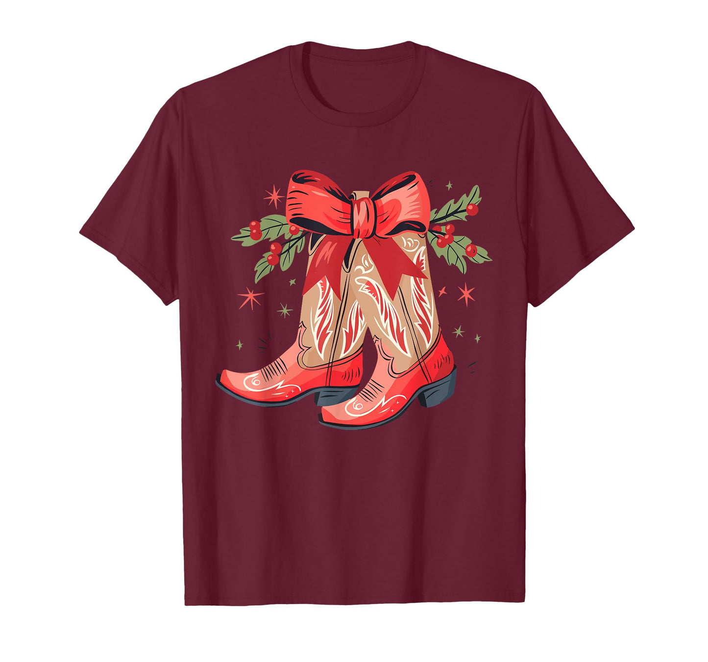 Merry And Bright Cowgirl Boot Christmas Western Cowboy T-Shirt