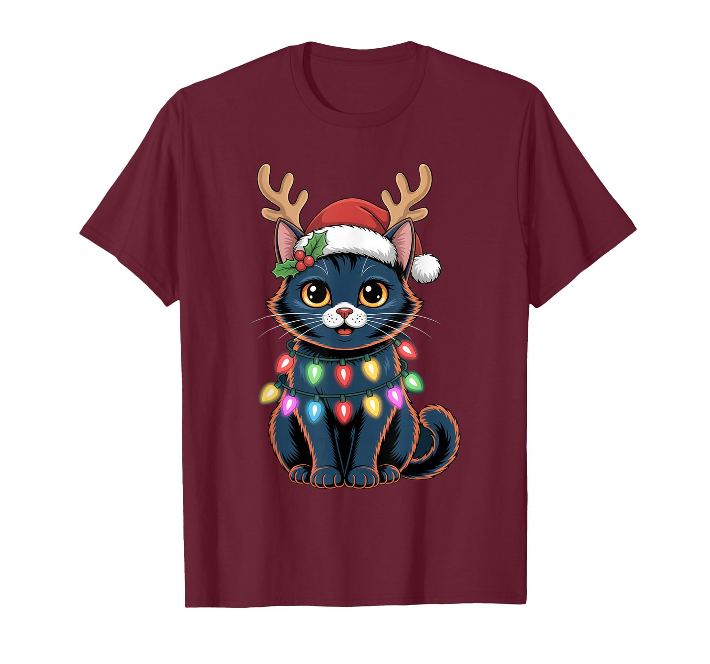 Cute Christmas Cat with Antlers Holiday Outfit T-Shirt