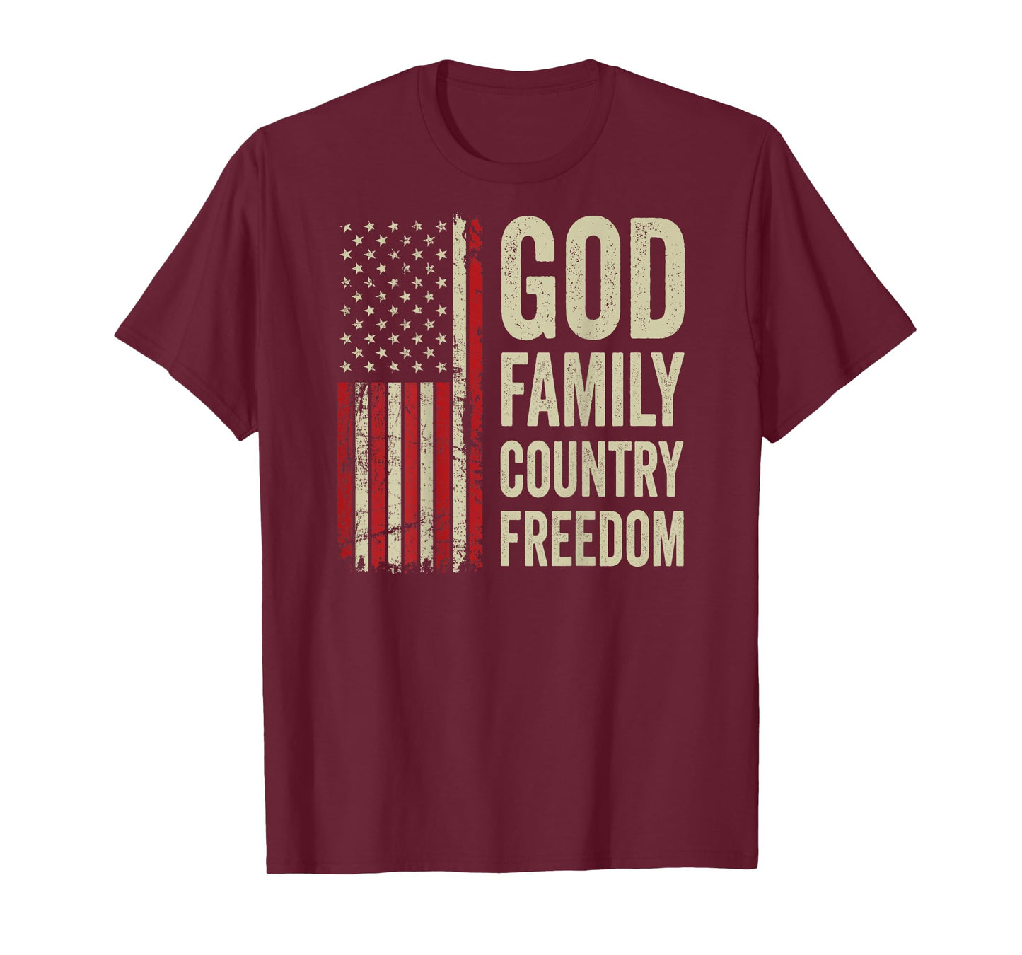 God Family Country Freedom - Patriotic USA Flag (ON BACK) T-Shirt for Women Men