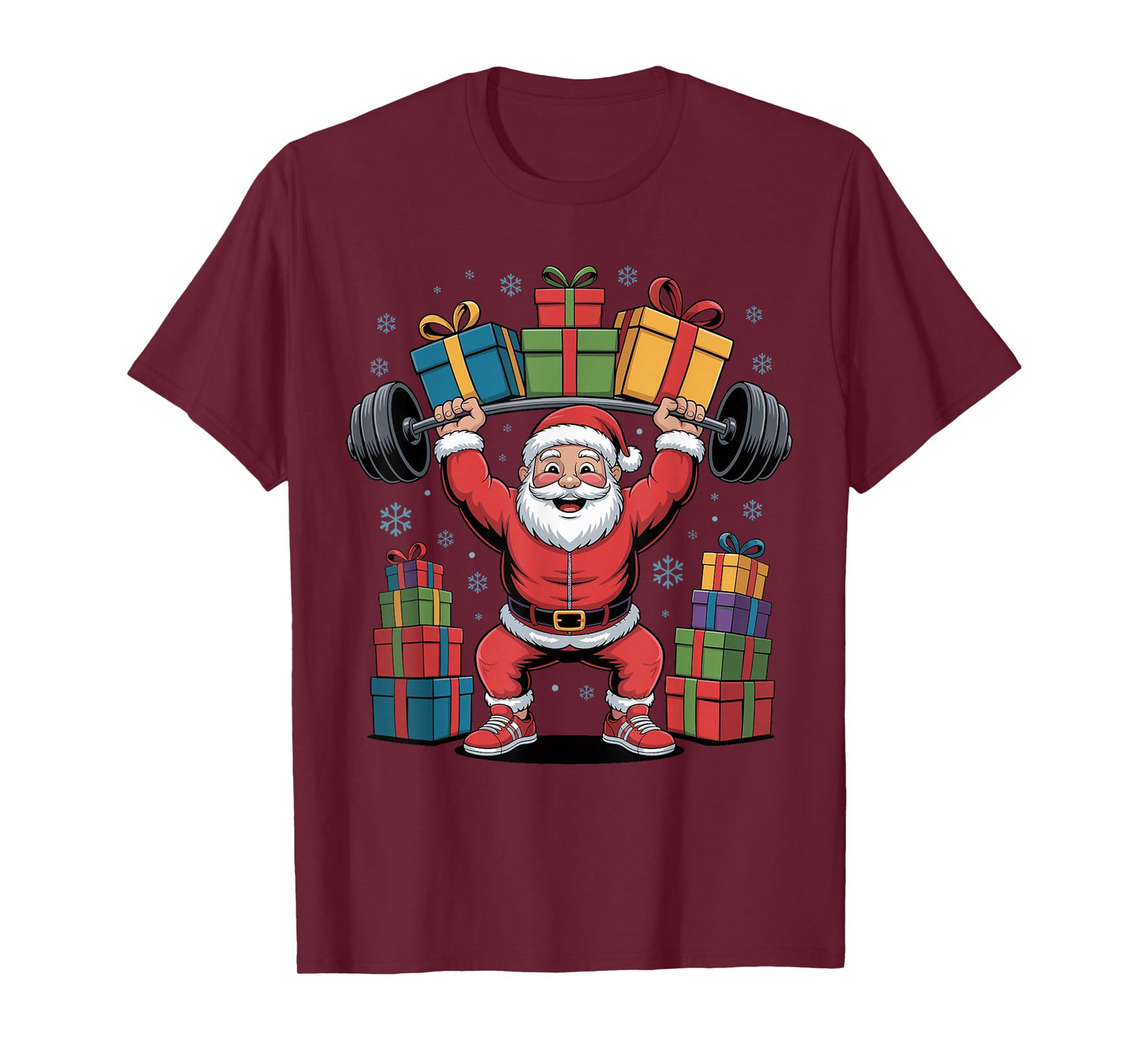Santa Weightlifting Fitness Gym Training Christmas Pajama T-Shirt