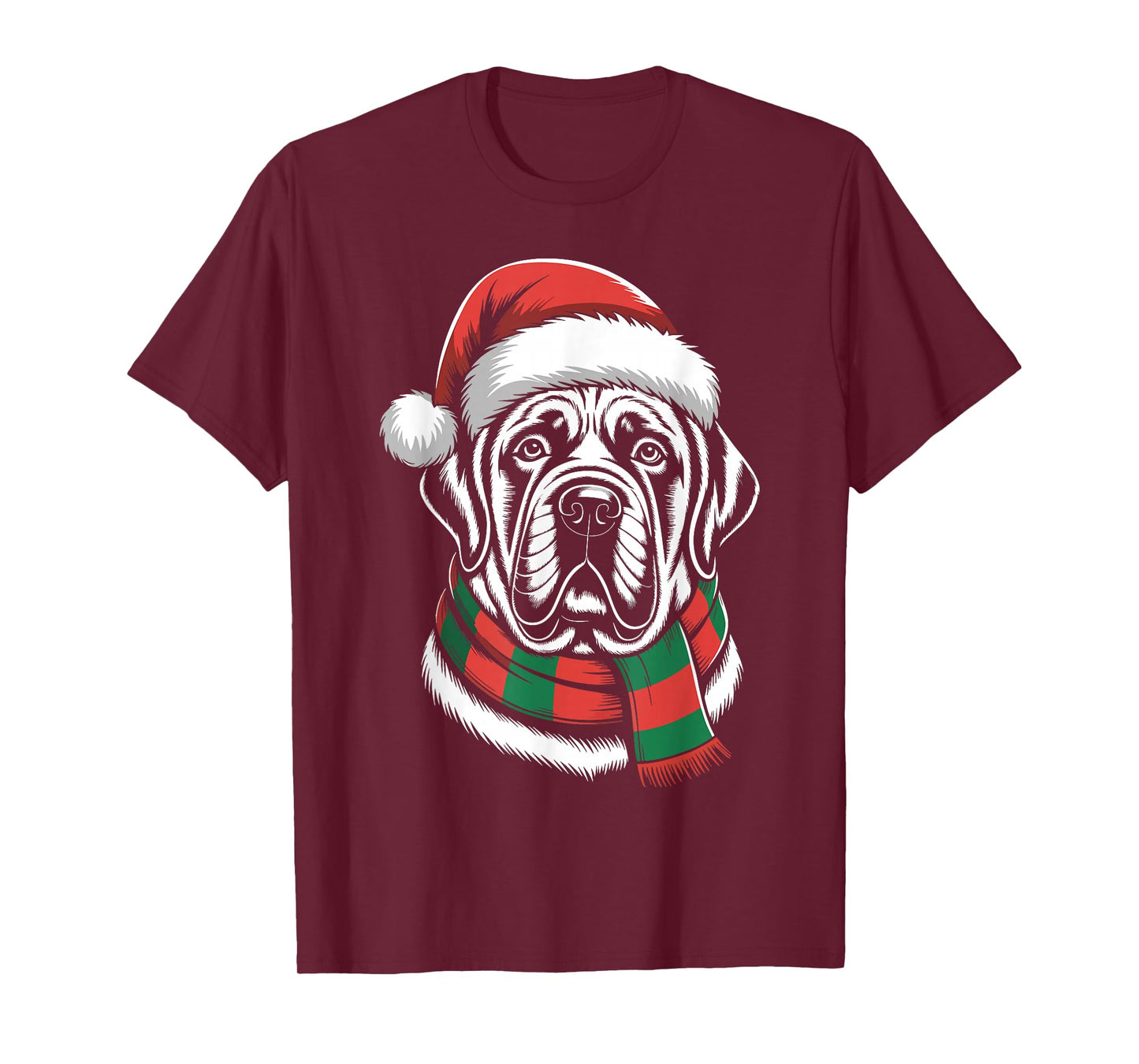 English Mastiff Dog Xmas Santa Hat Scarf Christmas Costume T-Shirt