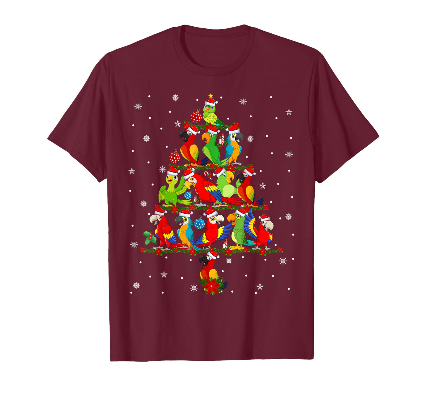 Macaw Parrots Xmas Tree Lights Tropical Birds Christmas T-Shirt