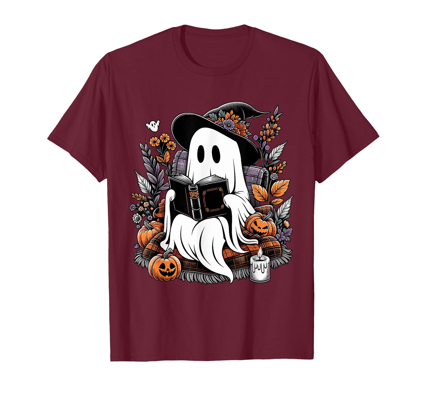 Ghost Reading Books Pumpkin Halloween T-Shirt