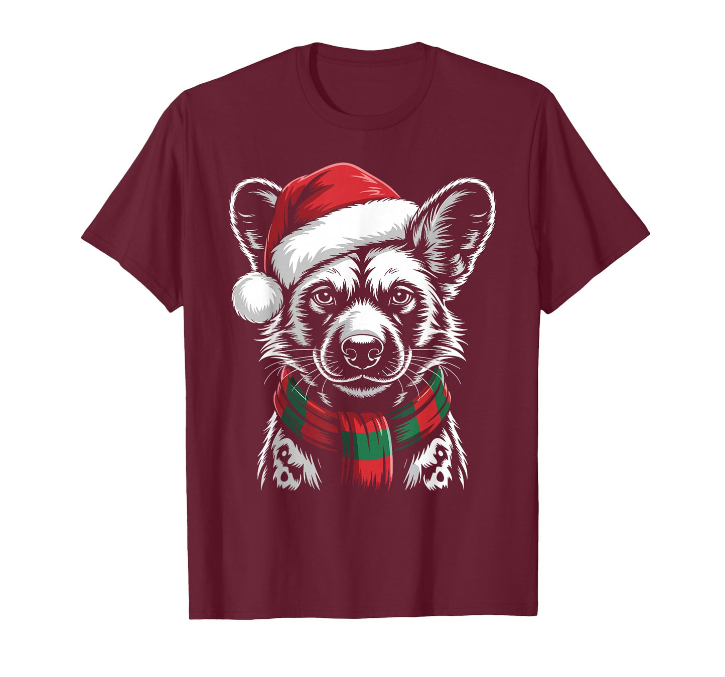 African Wild Dog Xmas Santa Hat Scarf Christmas Costume T-Shirt