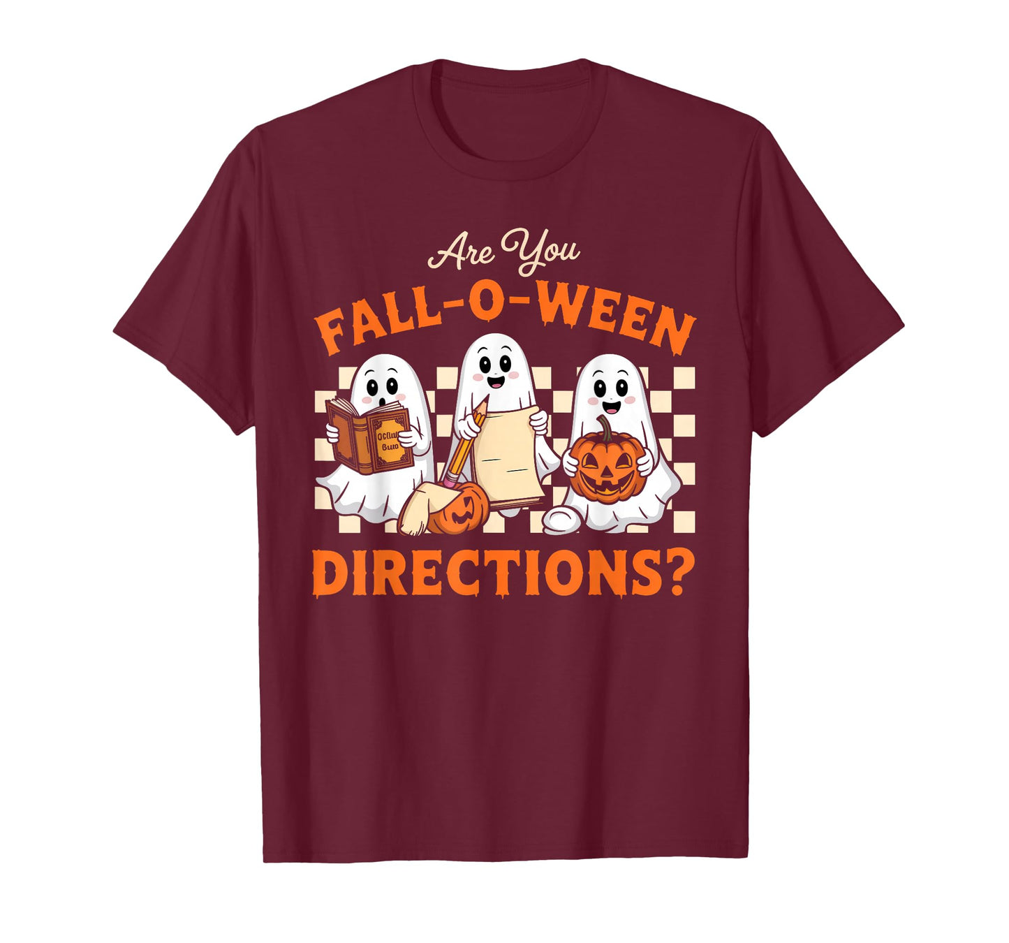 Retro are You Fall O Ween Directions Teacher Halloween Ghost T-Shirt