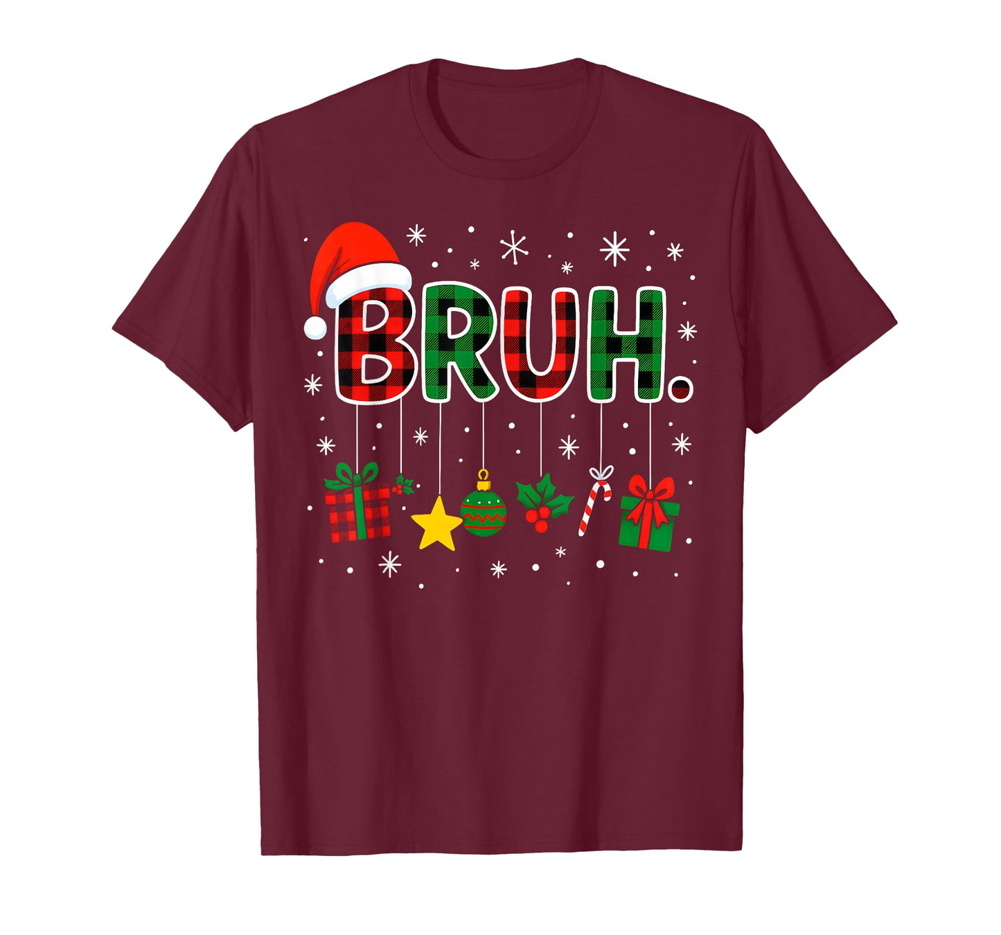 Funny Bruh Red Green Plaid Christmas Pajamas Teens Boys Kids T-Shirt