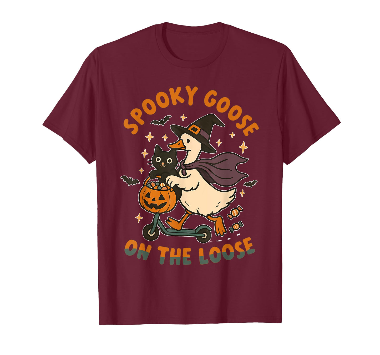 Spooky Goose On The Loose Witch Silly Goose Animal Halloween T-Shirt
