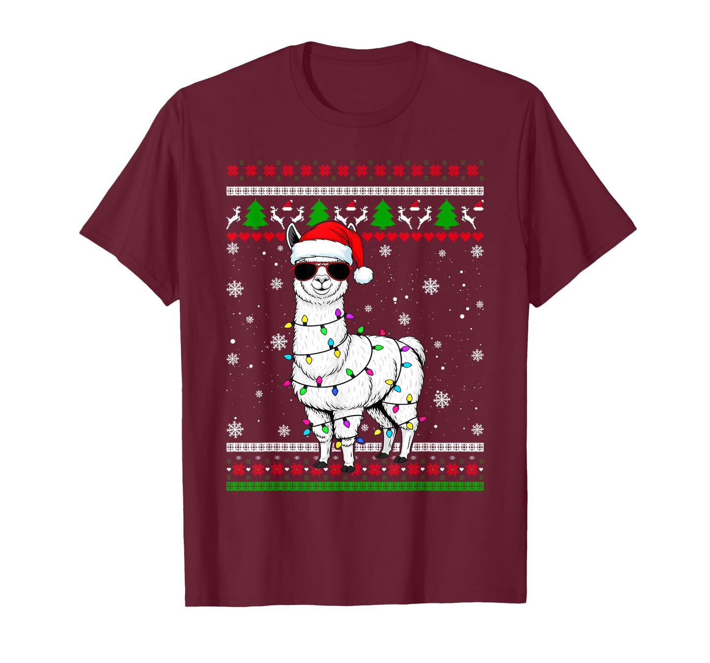 Alpaca Santa Lights Christmas Funny Ugly Sweater T-Shirt