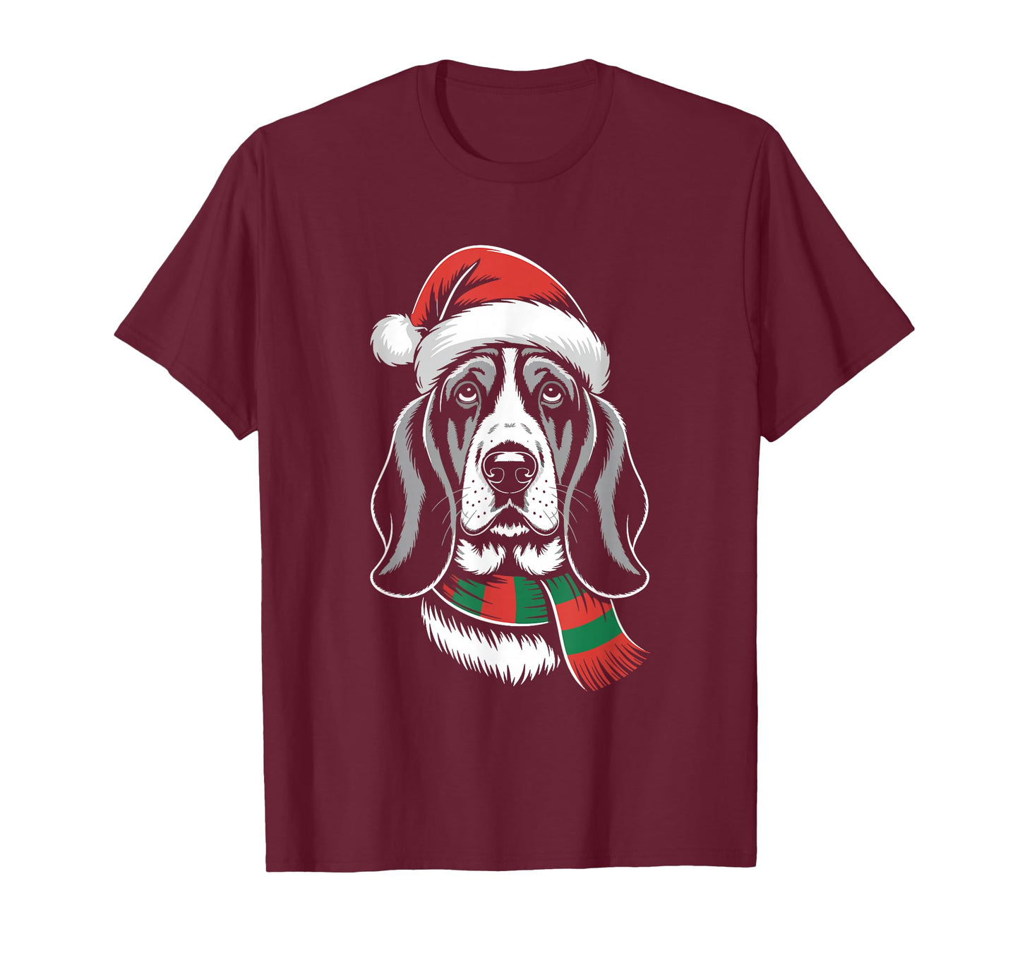 Basset Hound Dog Xmas Santa Hat Scarf Christmas Costume T-Shirt