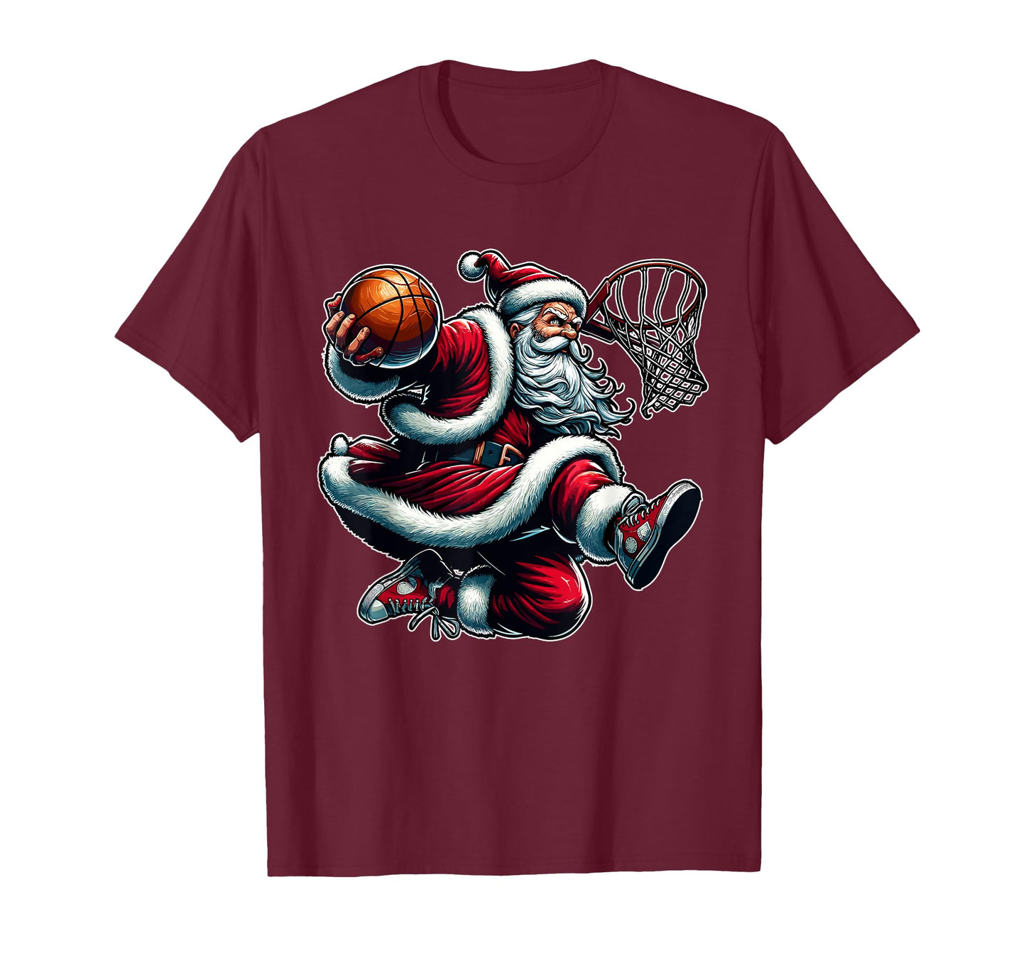 Christmas Santa Claus Dunking A Basketball Boys Kids Xmas T-Shirt