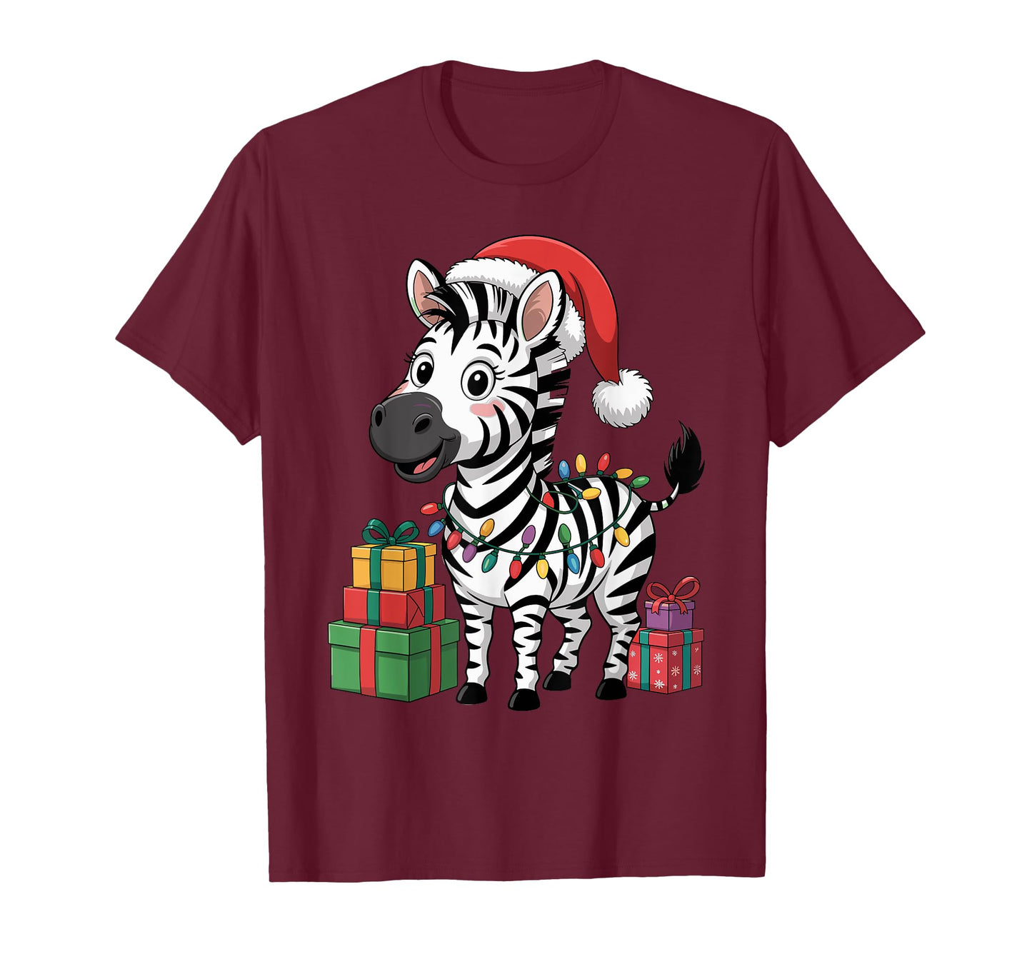 Funny Zebra Santa Hat Animals Lovers Ugly Christmas Pajamas T-Shirt