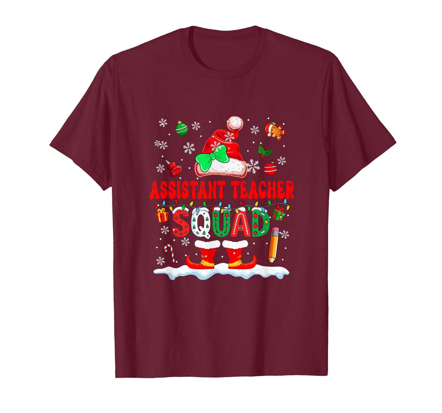 Assistant Teacher Squad Women Job Christmas Santa Bow Tie T-Shirt
