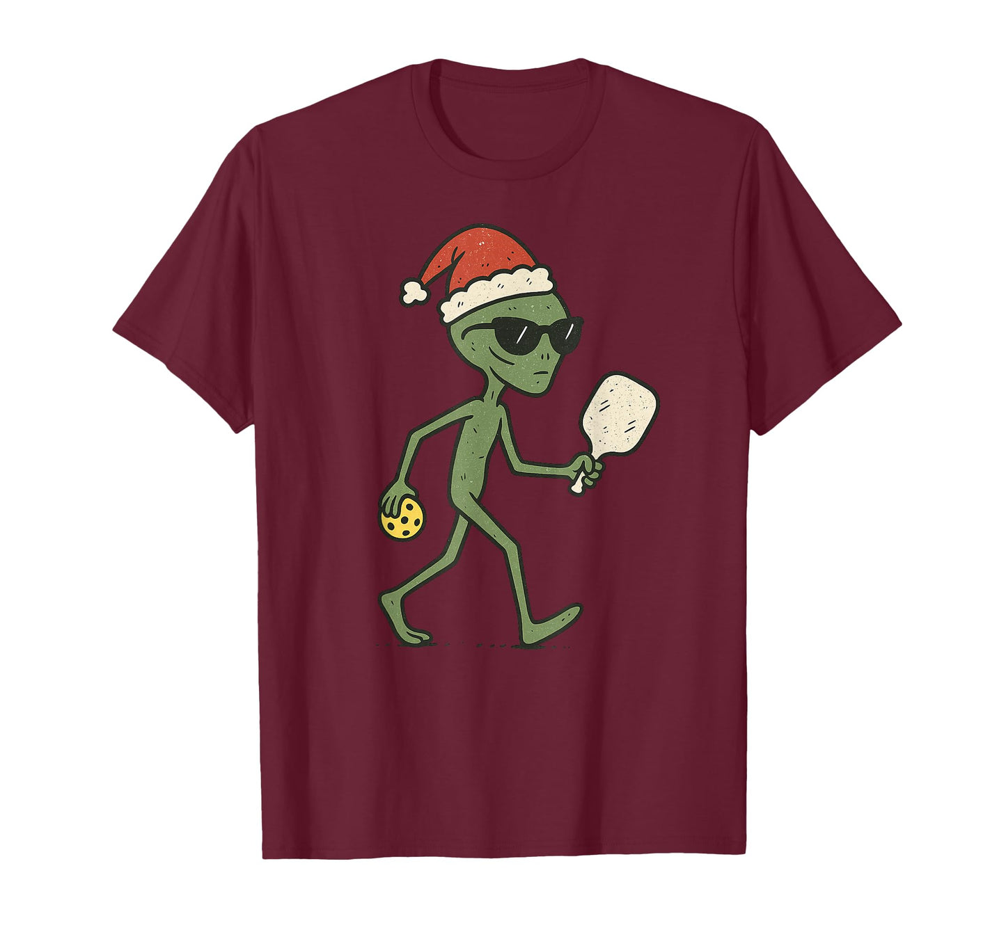 Alien Playing Pickleball Christmas Vintage Funny Xmas T-Shirt