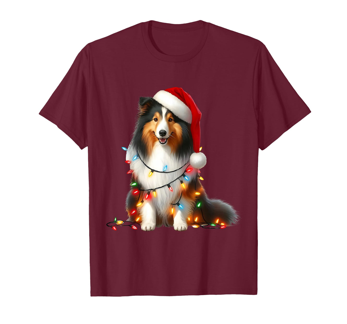 Shetland Sheepdog Dog Christmas Lights Santa Hat Dog Lover T-Shirt