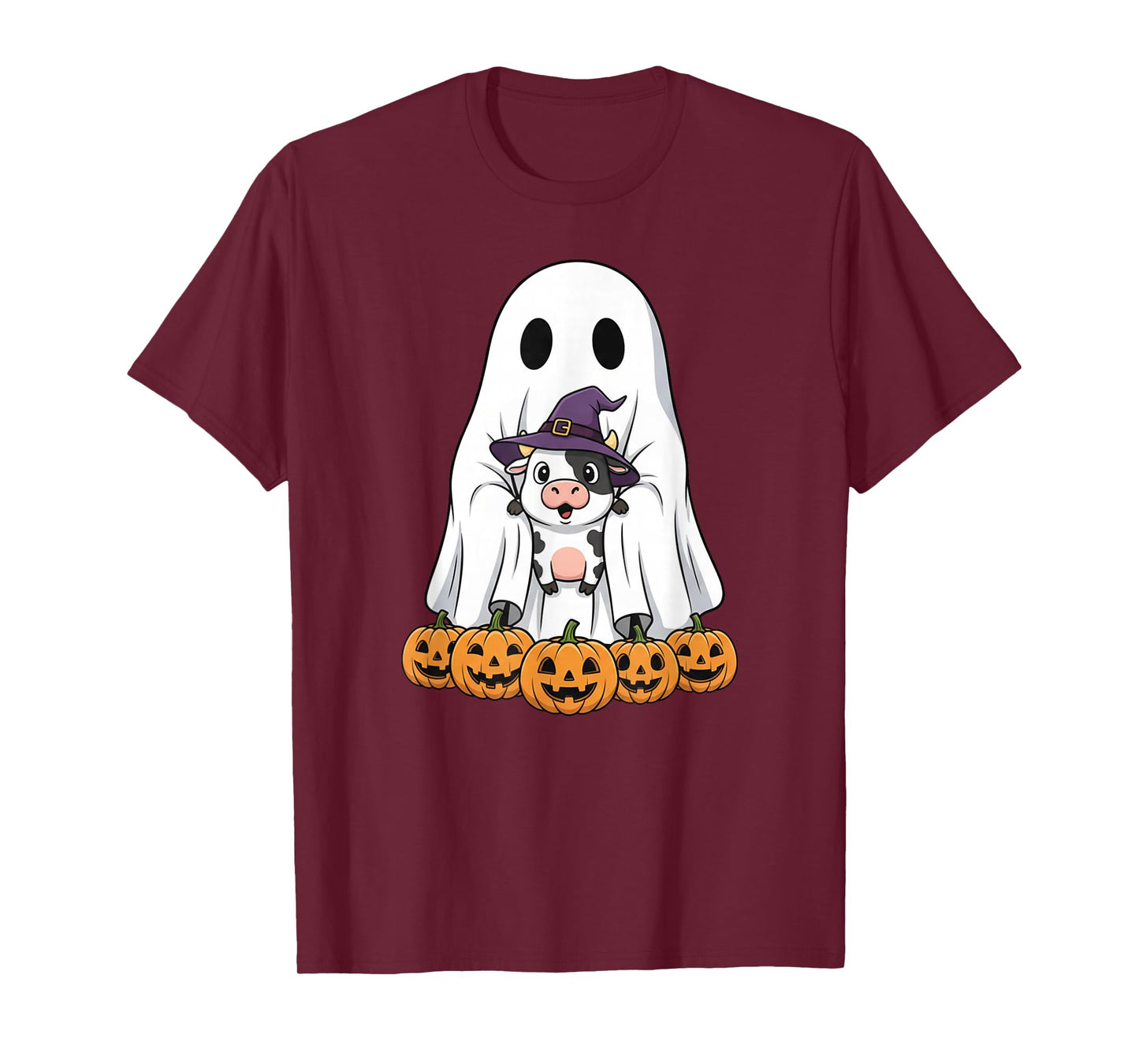 Funny Ghost Cow Pumpkin Halloween Kids Mens Womens T-Shirt