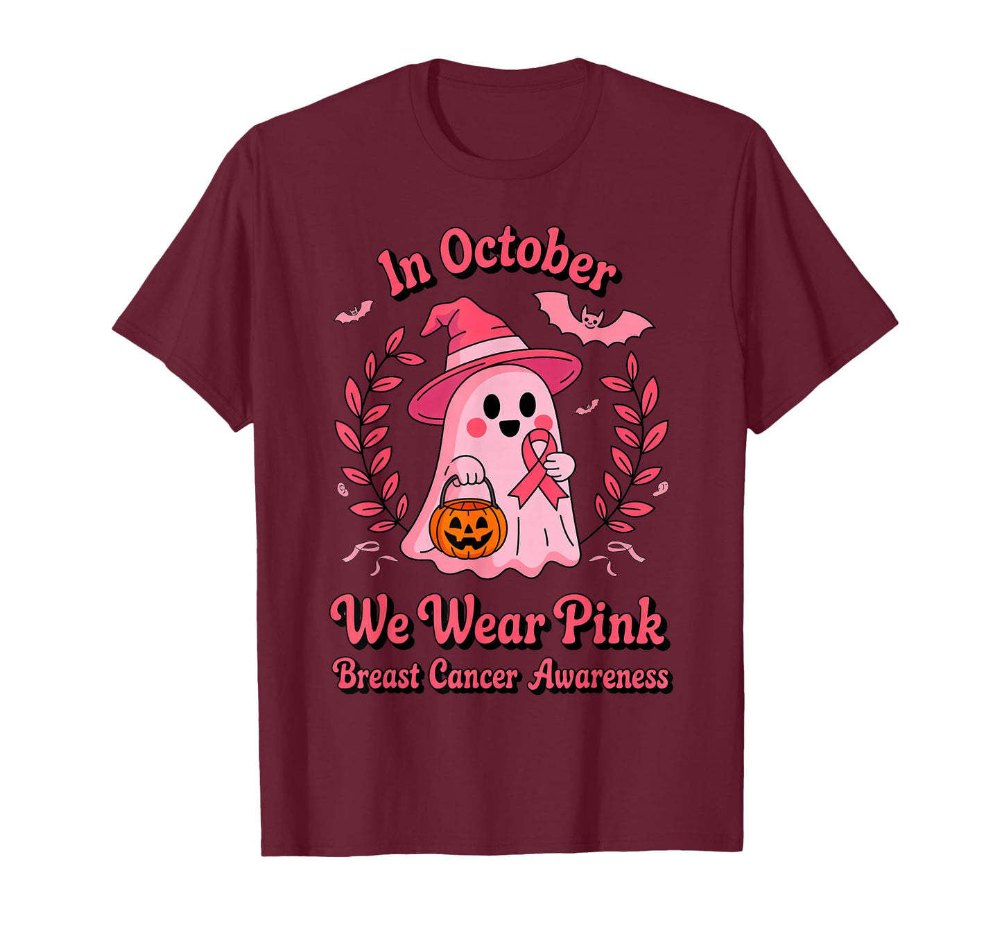 Breast Cancer Survivor in October We Wear Pink Ghost Pumpkin T-Shirt
