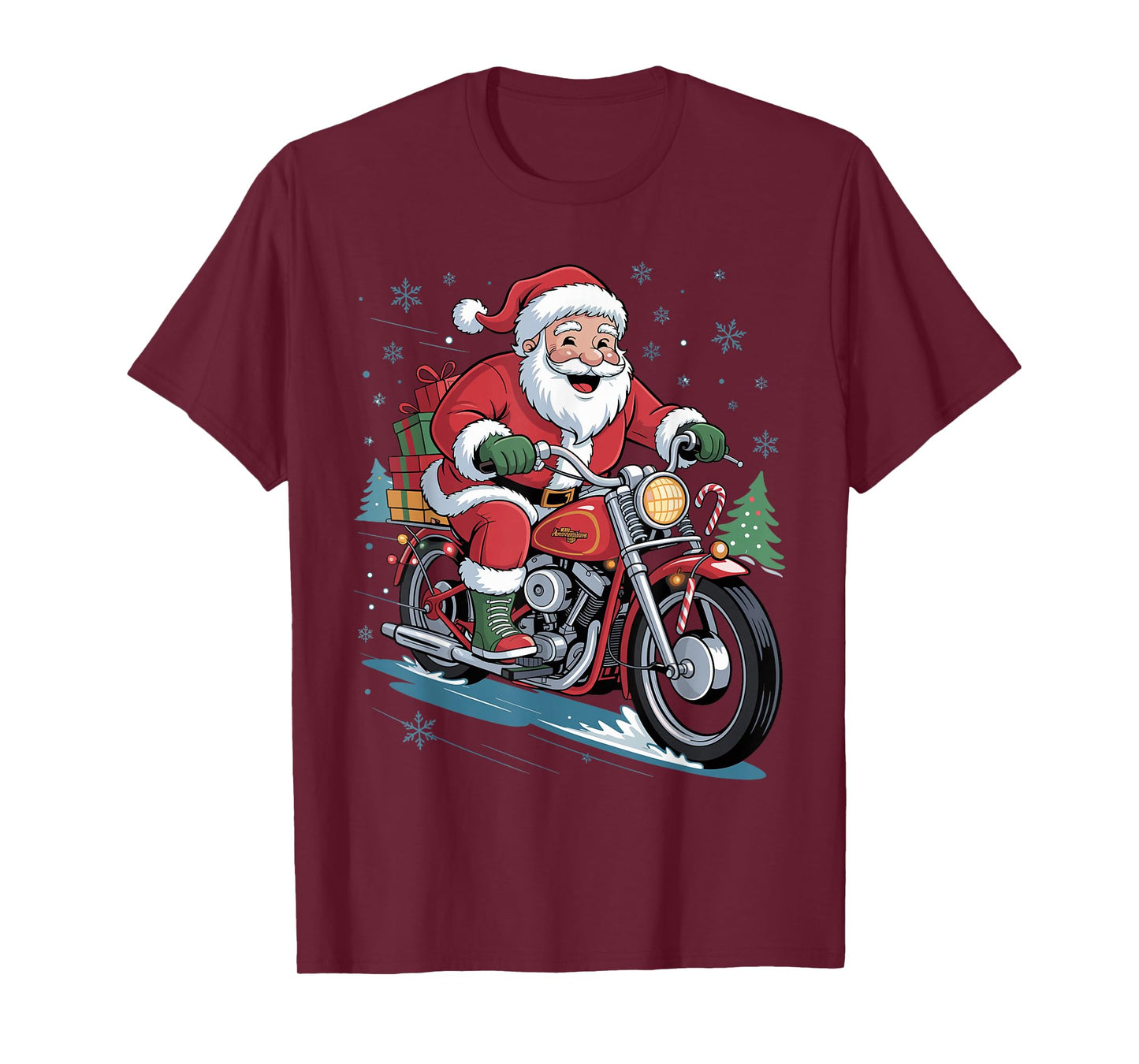 Funny Santa Riding Motorcycle Holiday Christmas Xmas Pajama T-Shirt