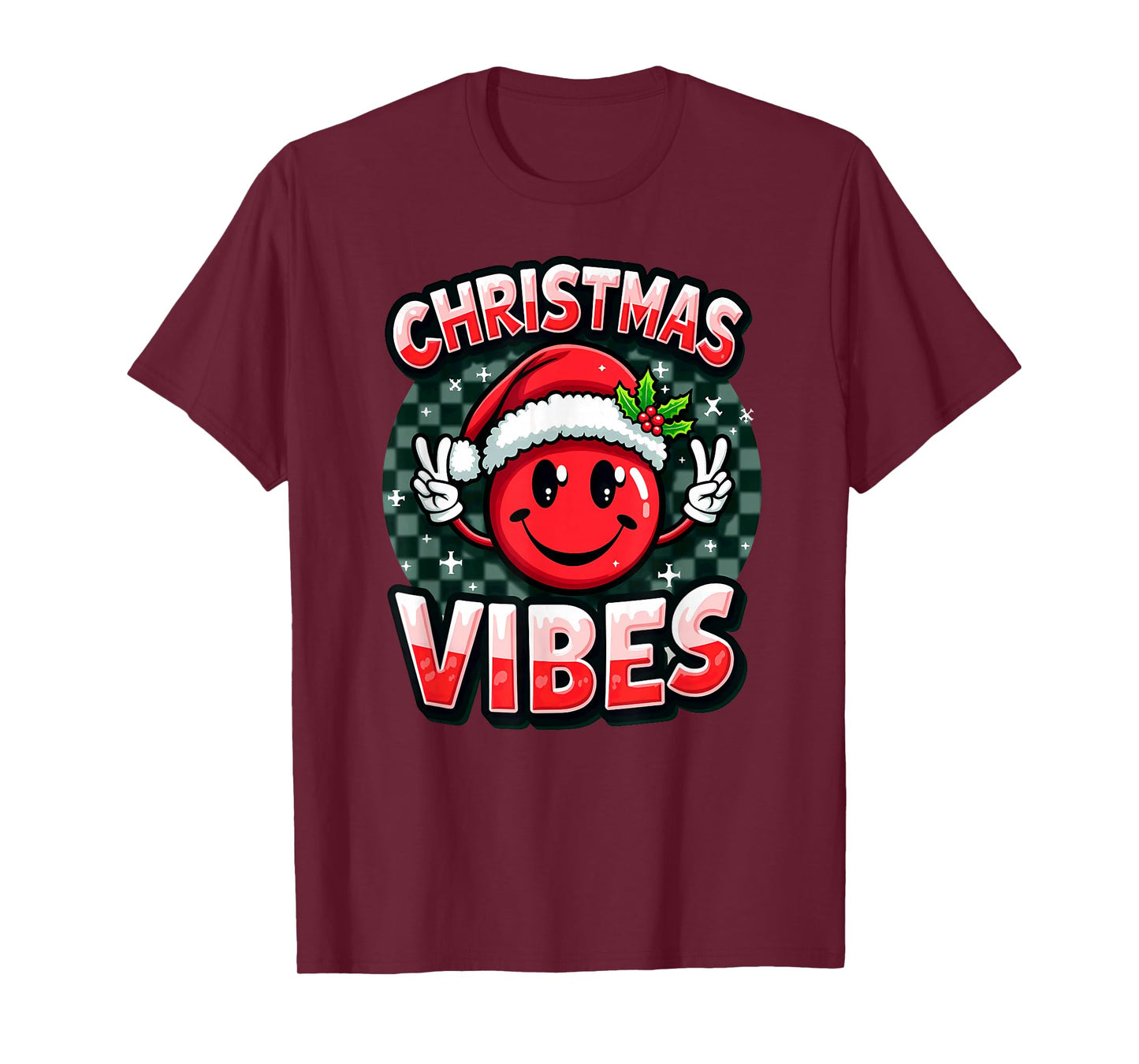 Santa Hat Smile Emoticon Christmas Vibes T-Shirt