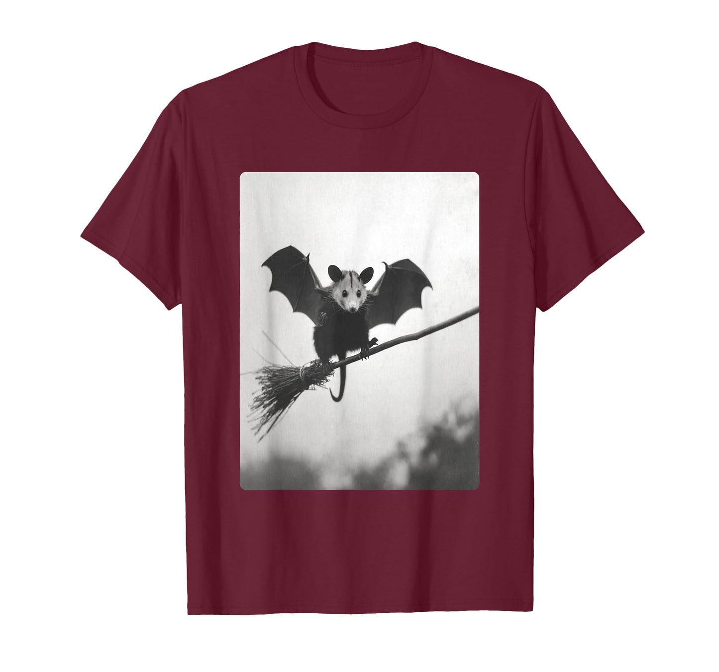 Gothic Opossum Witch Broom Bat Wings Spooky Halloween Animal T-Shirt