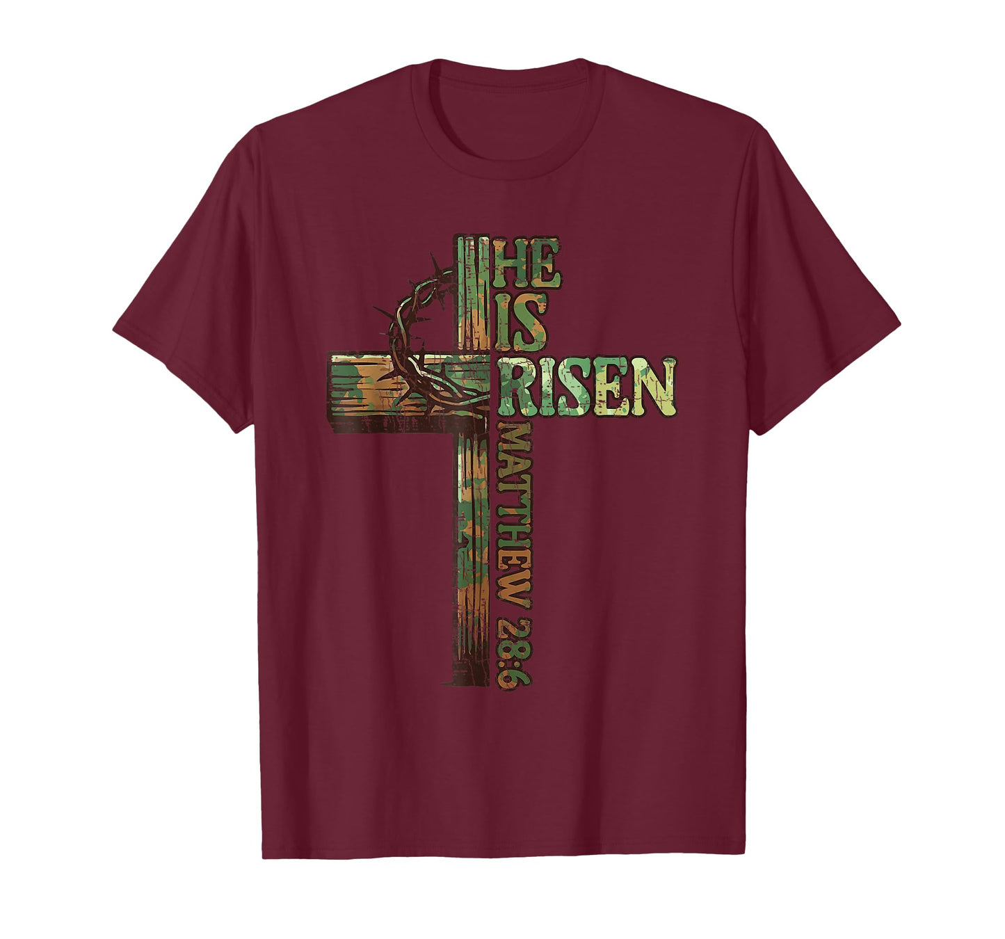 Vintage Camo Cross He Is Risen Jesus Christian Religious T-Shirt