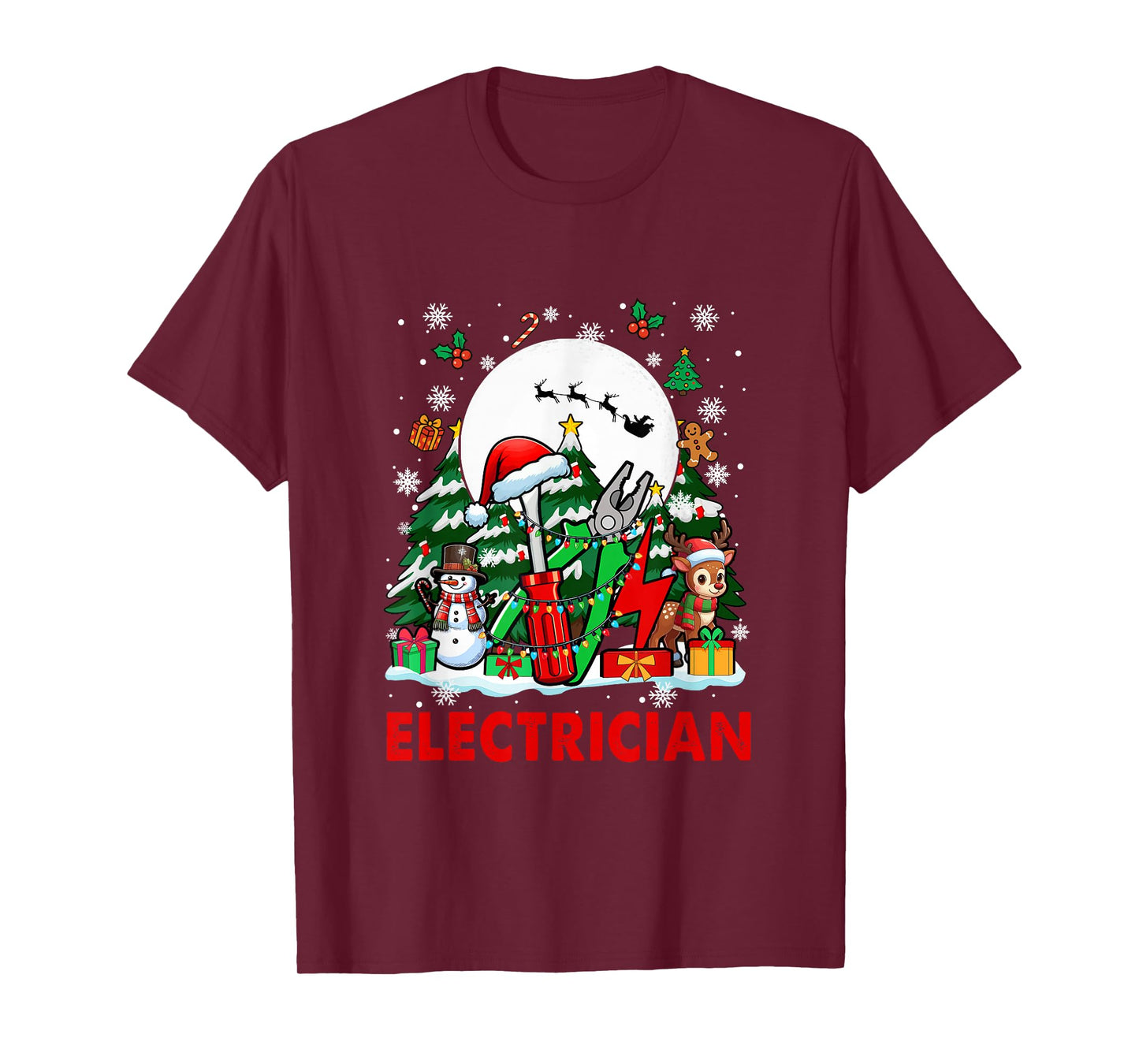 Electrician Job Tools Santa Snowmen Reindeer Christmas Trees T-Shirt