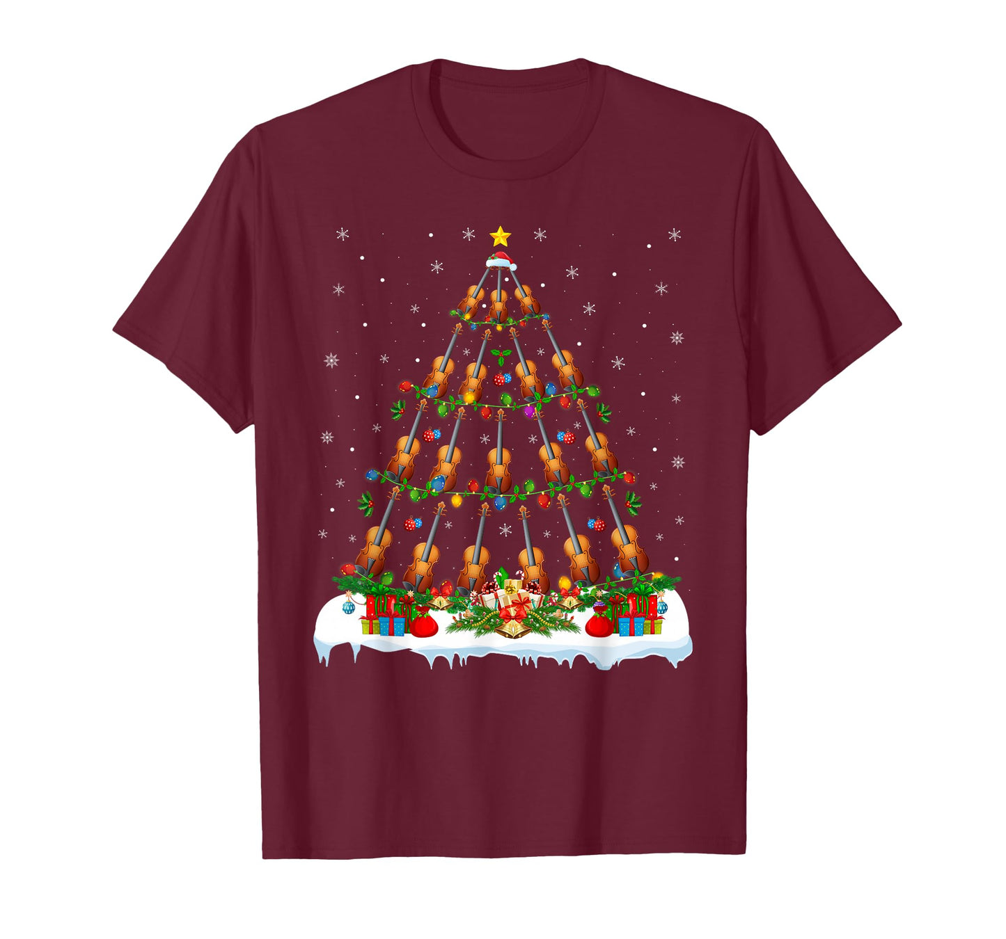 Violin Christmas Tree Lights Violin Music Lover Musical Xmas T-Shirt