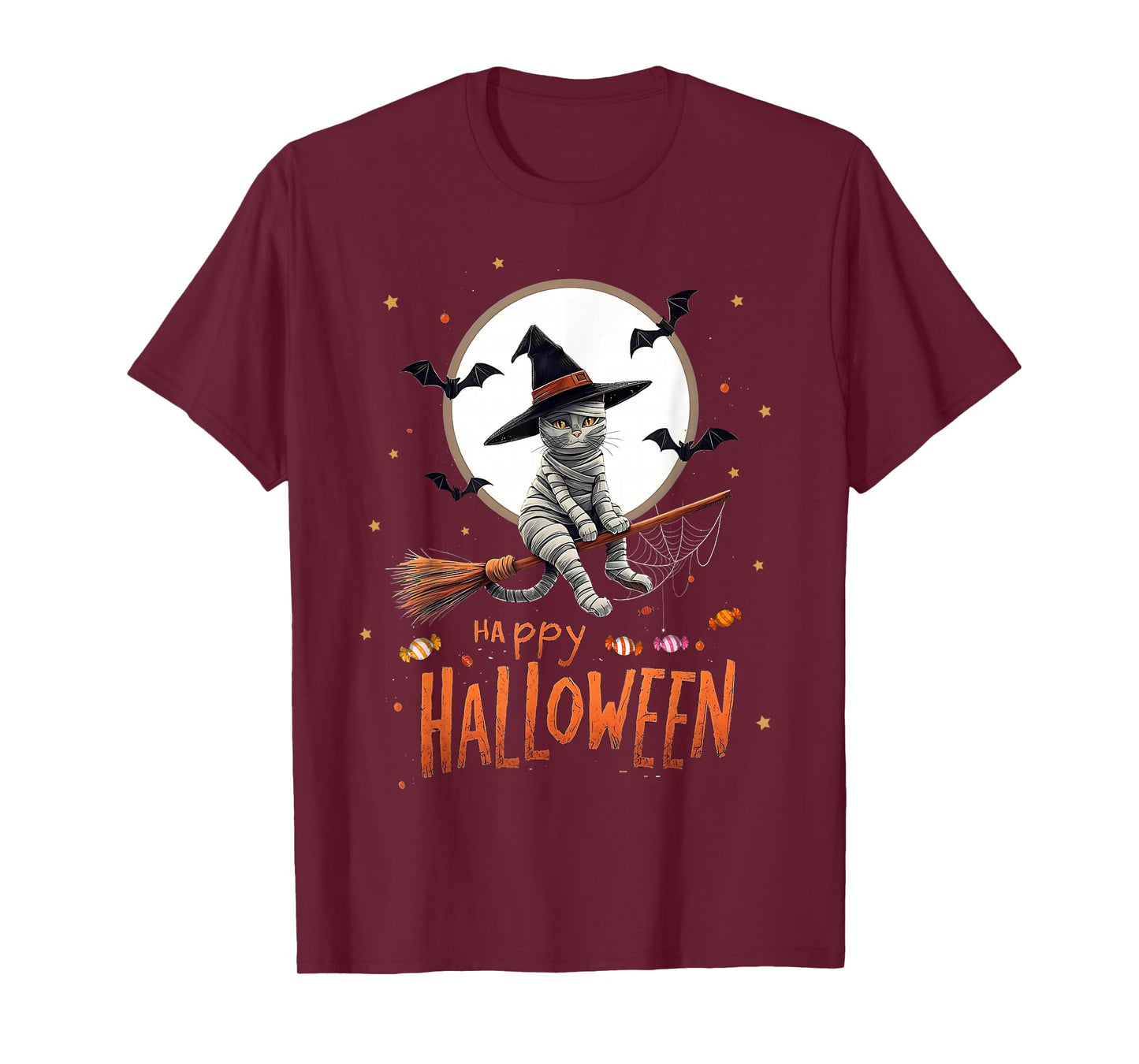 Mummy Cat Witch Candy Spooky Ghost Happy Halloween Costume T-Shirt