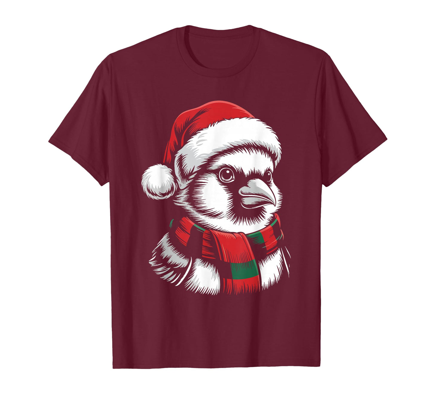 Cardinal Bird Xmas Santa Hat Scarf Christmas Costume T-Shirt