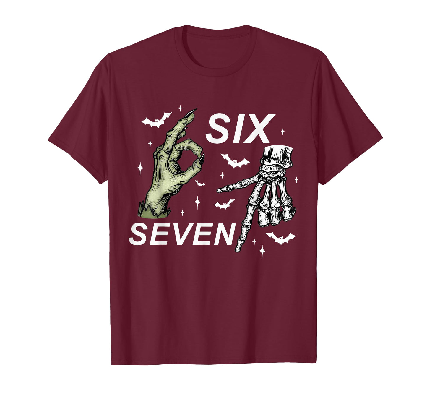 Six Seven 6 7 Meme Funny Witch Skeleton Hands Halloween T-Shirt