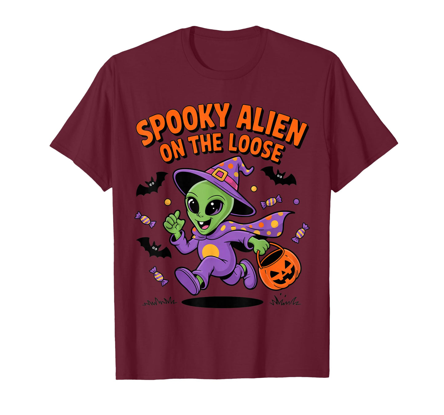 Spooky Alien On The Loose Funny Halloween Costume T-Shirt