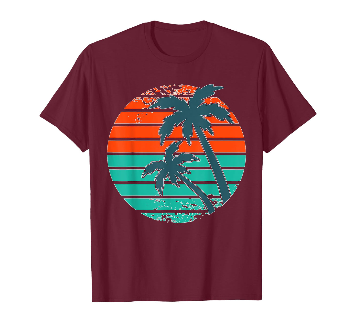 Tropical retro palm tree sunset in orange, aqua and teal T-Shirt