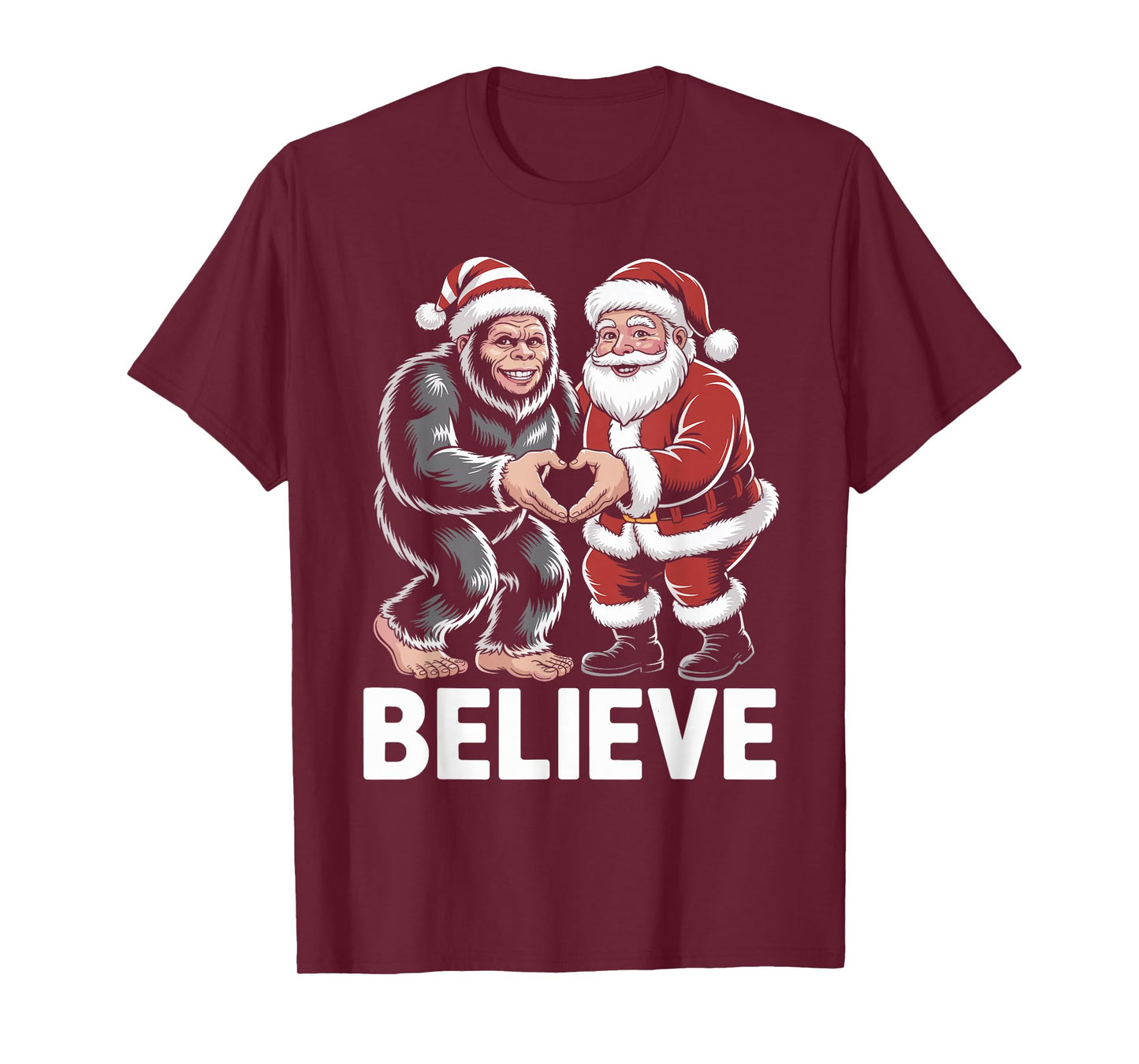 Believe Bigfoot Santa Funny Christmas T-Shirt