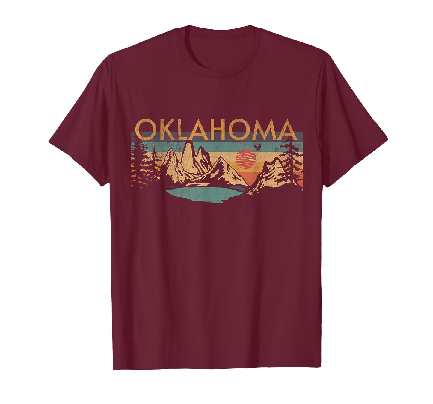 Oklahoma USA Outdoor Vintage Unisex-Adults Retro Sunset T-Shirt Grey Small