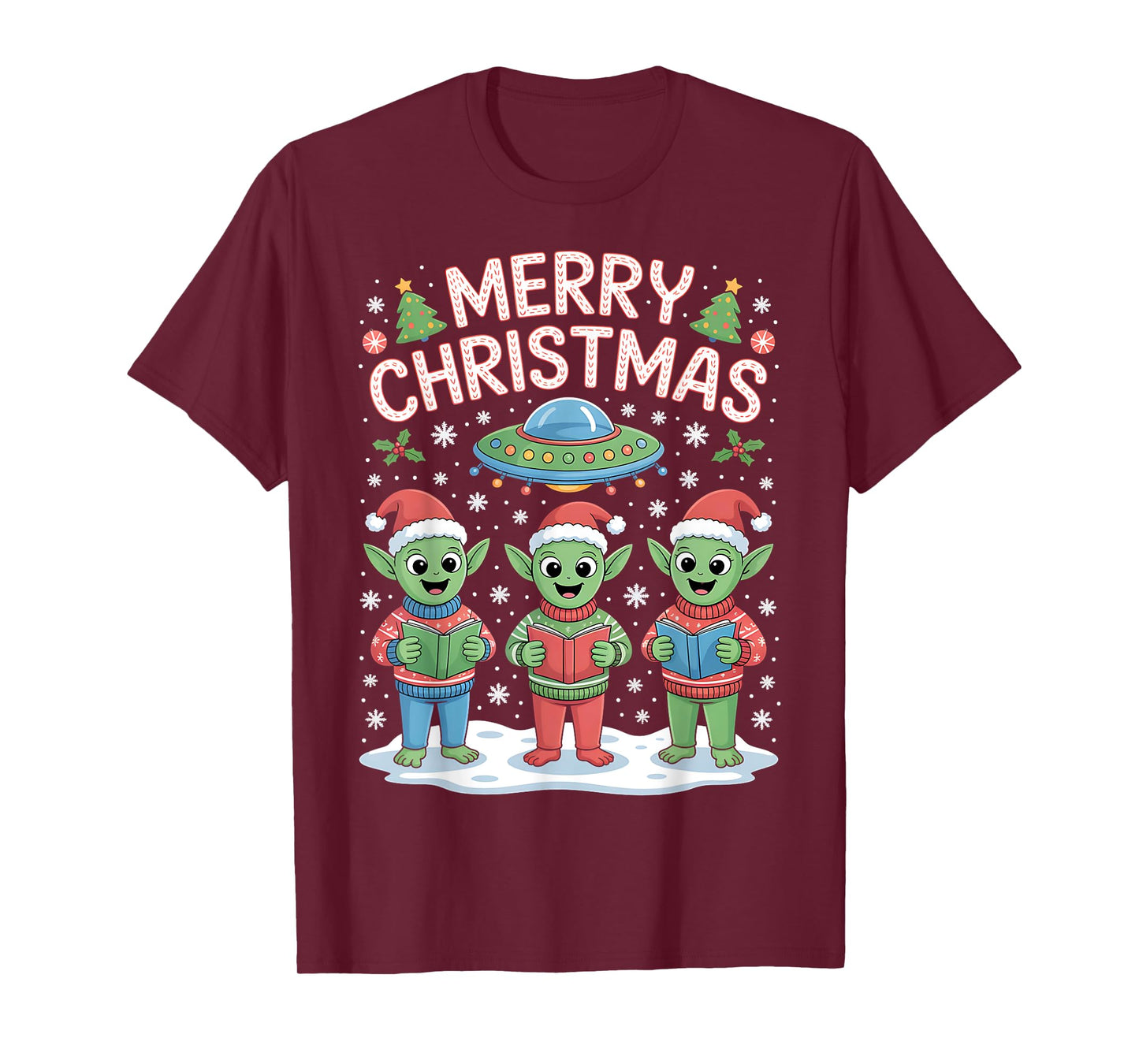 Funny Alien Trio Merry Ugly Christmas Santa Hat Gifts Xmas T-Shirt