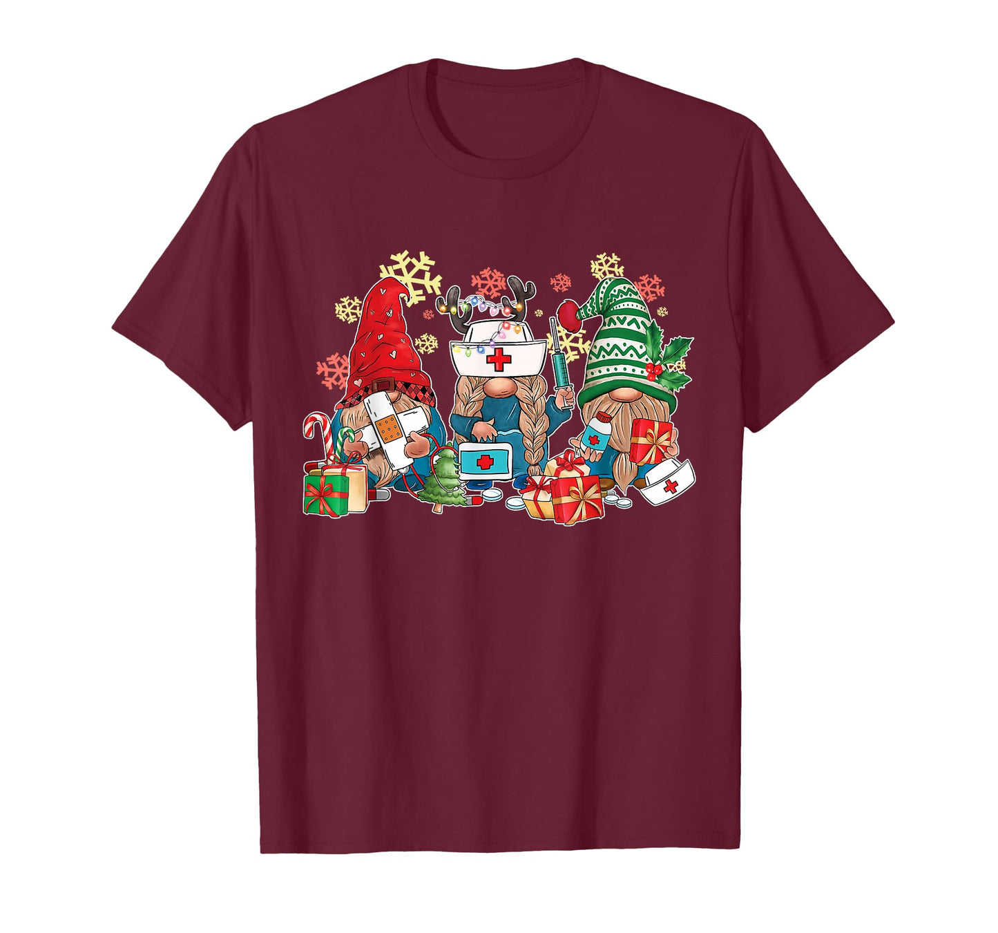 Gnome Christmas Nurse Men Women Xmas Santa T-Shirt