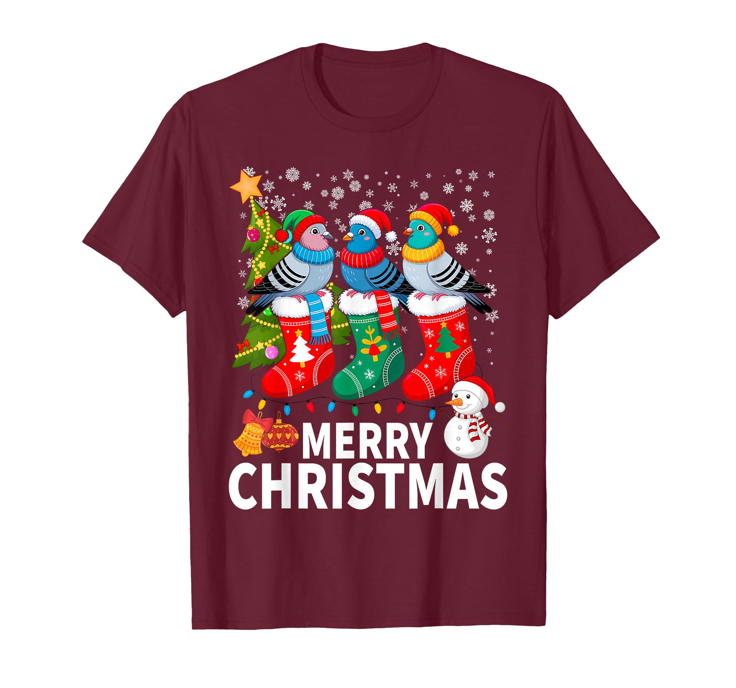 Christmas Pigeon Santa Hat Lights Xmas Funny T-Shirt