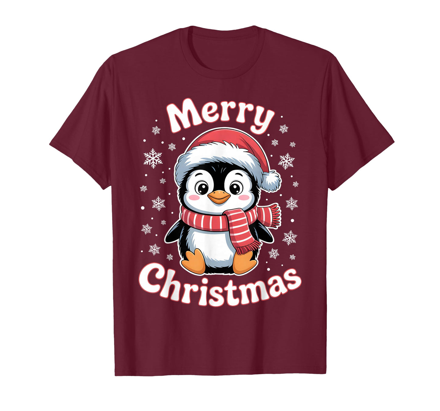 Merry Christmas Penguin Cute Santa Hat Snowflake Holiday T-Shirt