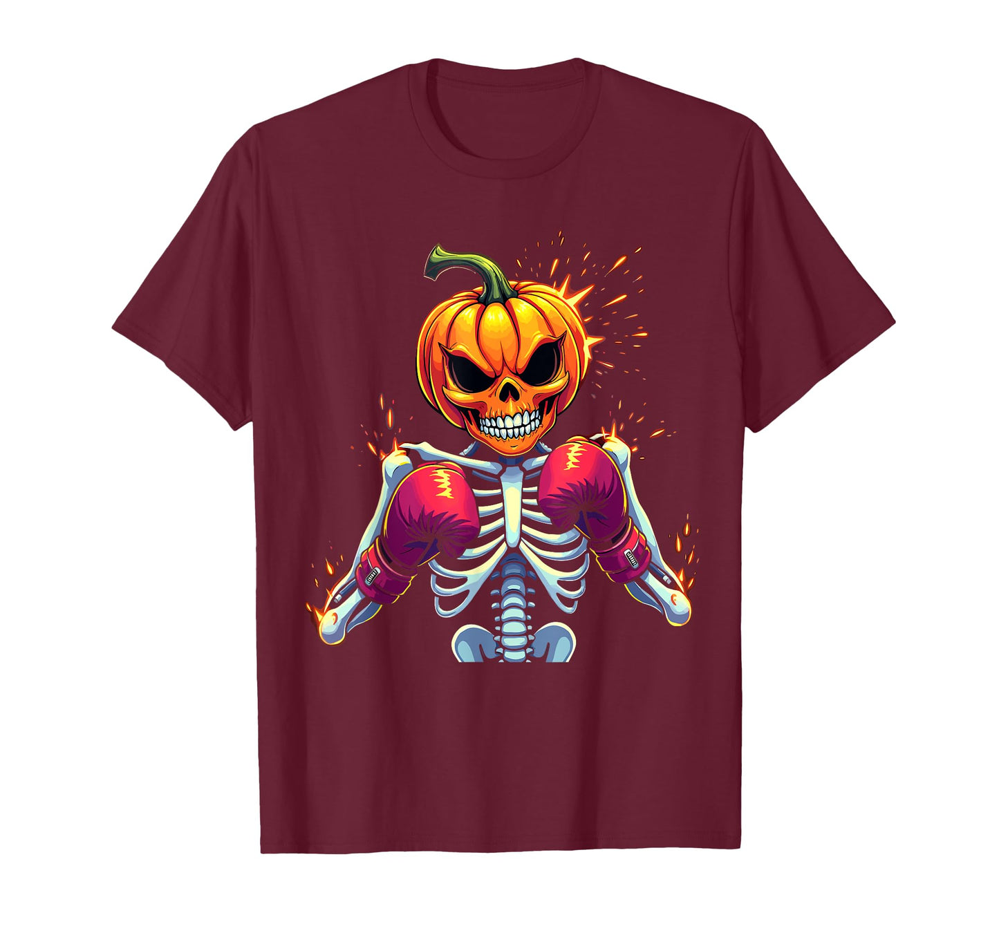 Pumpkin Head Skeleton Boxing Halloween Spooky Fighter T-Shirt