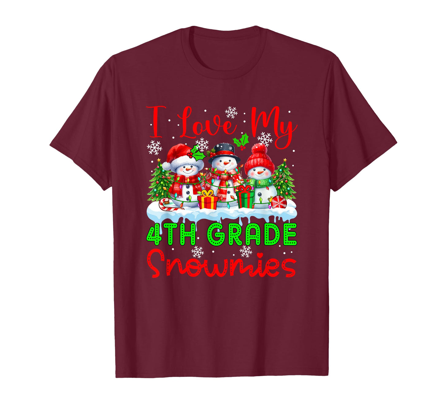 I Love My 4th Grade Snowmies Christmas Teacher Students T-Shirt