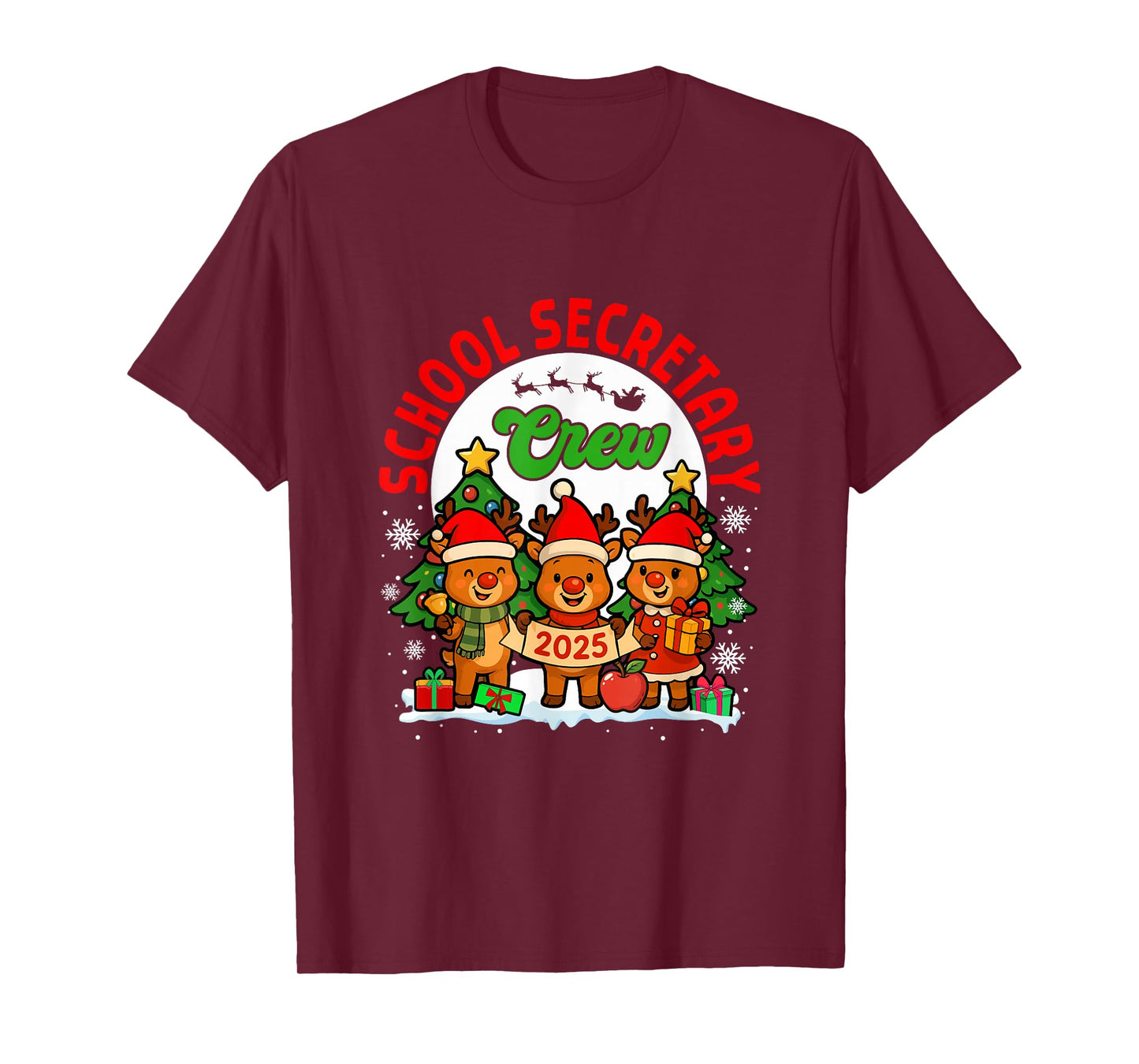 School Secretary Crew 2025 Xmas Three Santa Reindeer T-Shirt