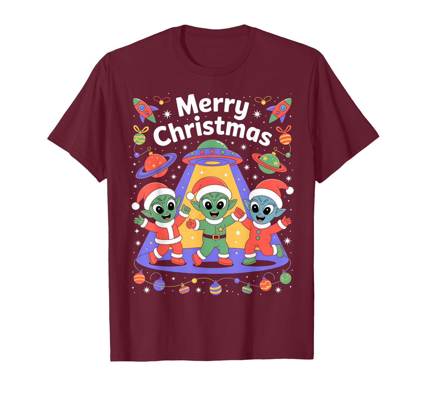 Funny Alien Trio Merry Ugly Christmas Santa Hat Gifts Xmas T-Shirt