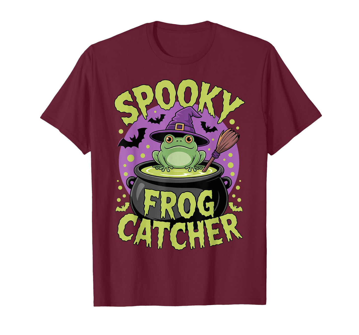 Kawaii Frog Witch with Bats and Cauldron Halloween T-Shirt