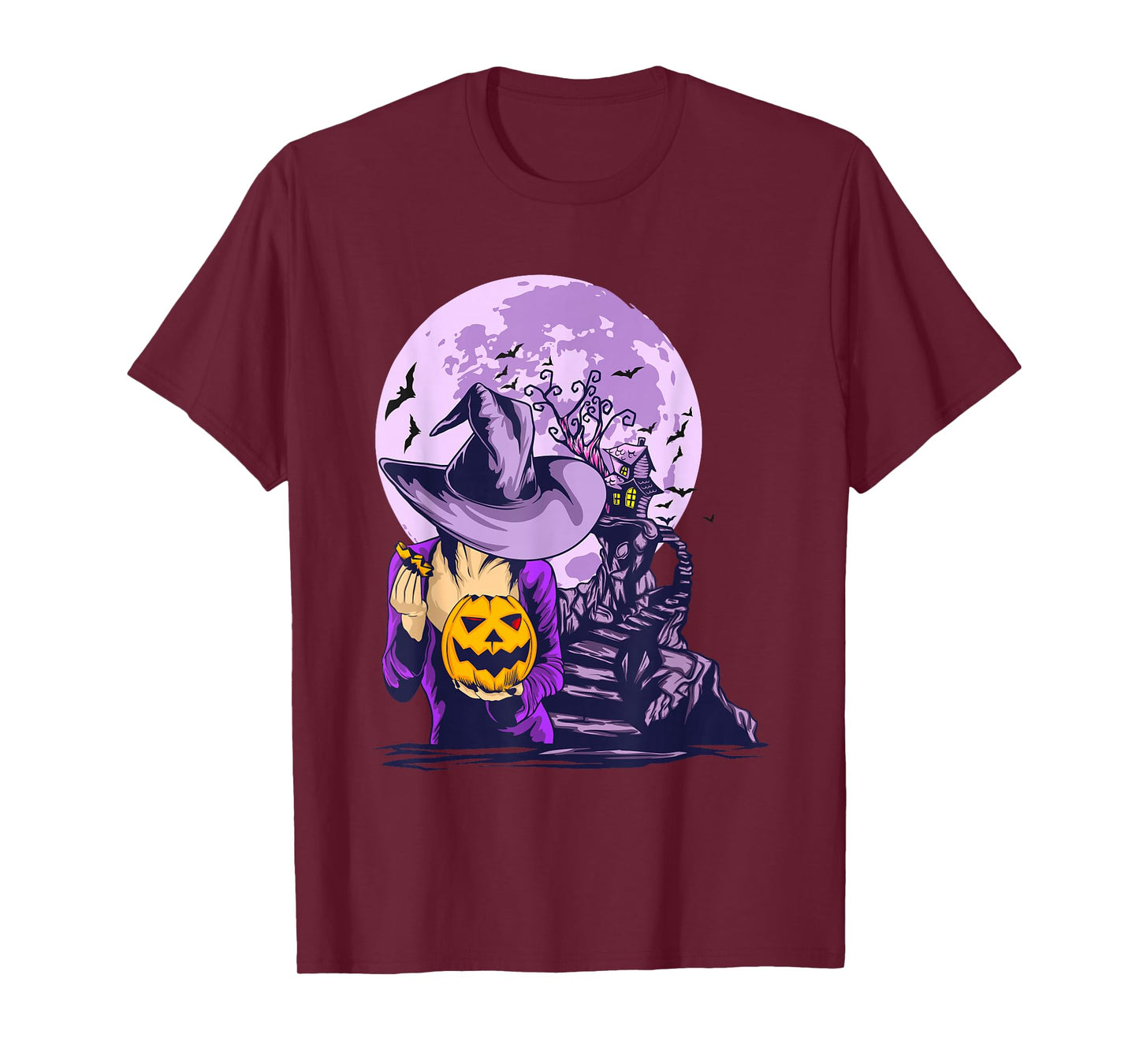 Spooky Witch Pumpkin Haunted House Full Moon Halloween T-Shirt