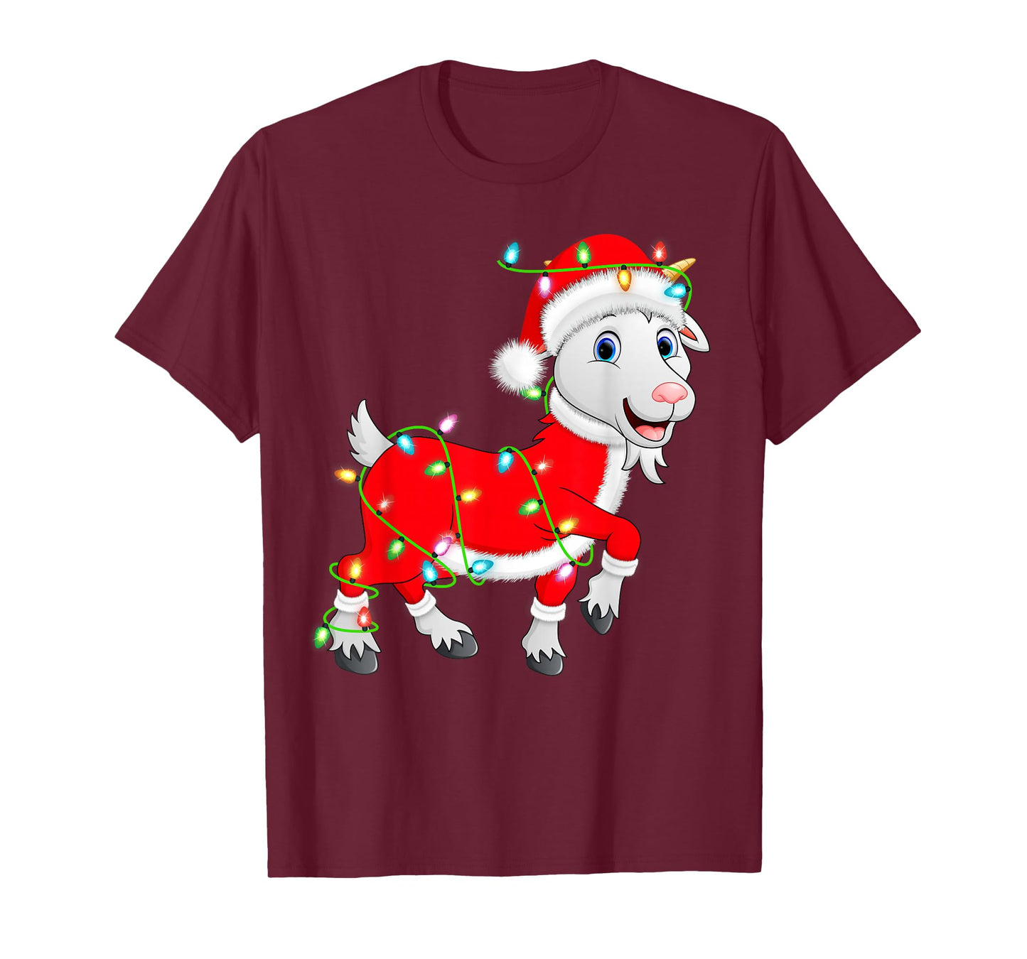 Goat Christmas Lights Santa Costume Cute Animal Xmas T-Shirt