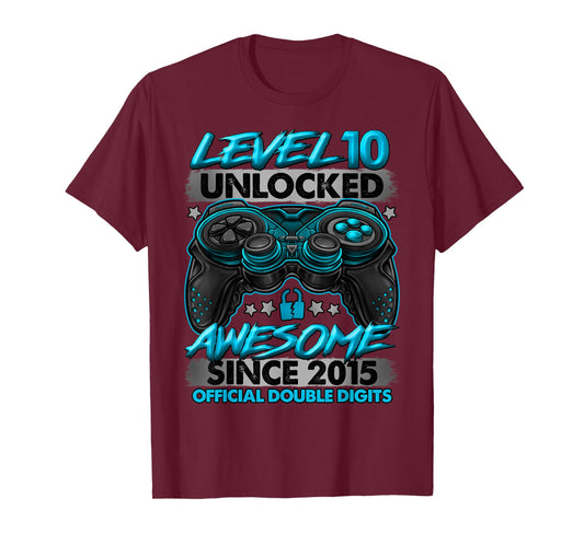 Official Double Digits Level 10 Unlocked 10th Birthday Boy T-Shirt