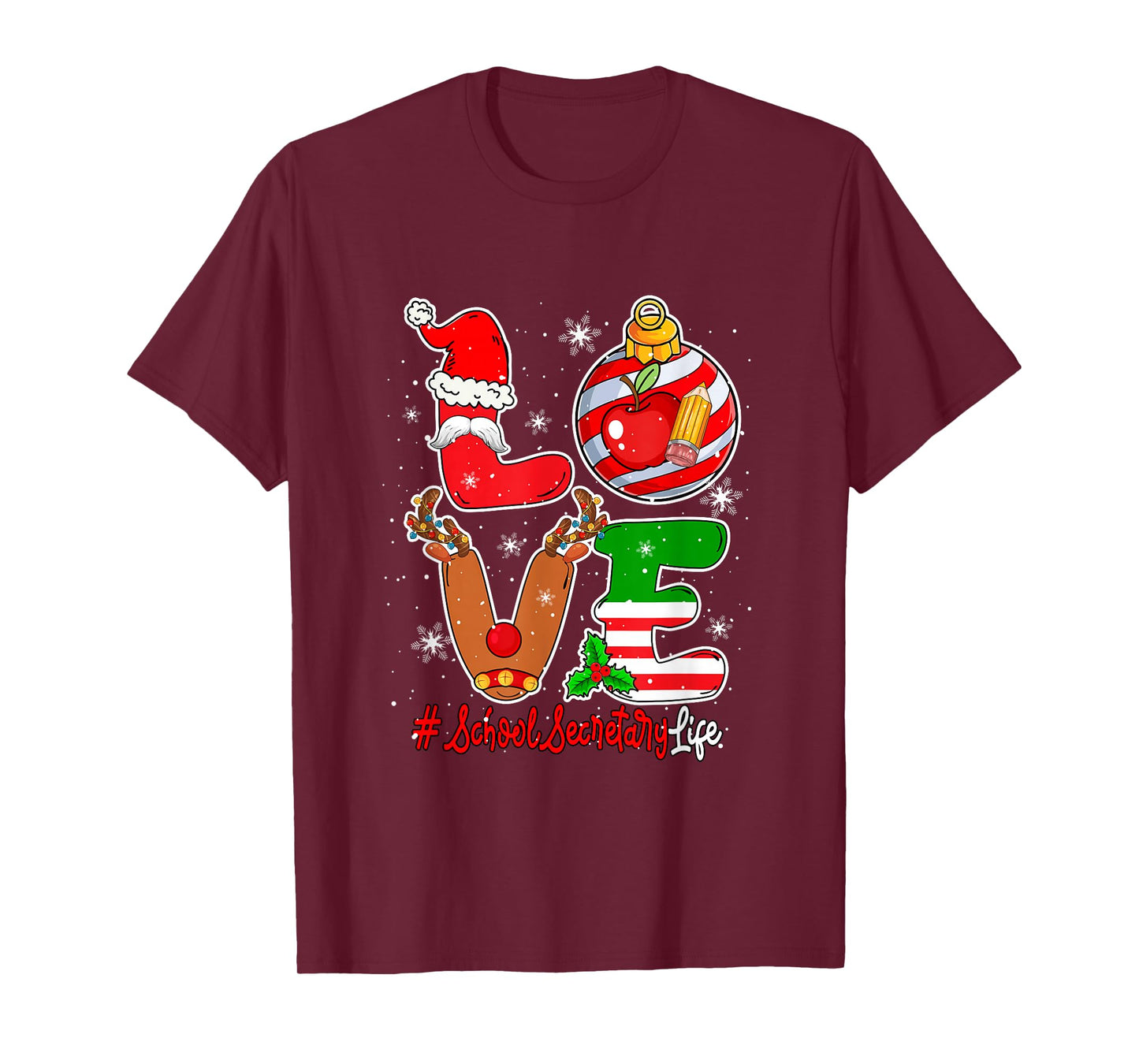 Love School Secretary Christmas Santa Reindeer Job Team T-Shirt