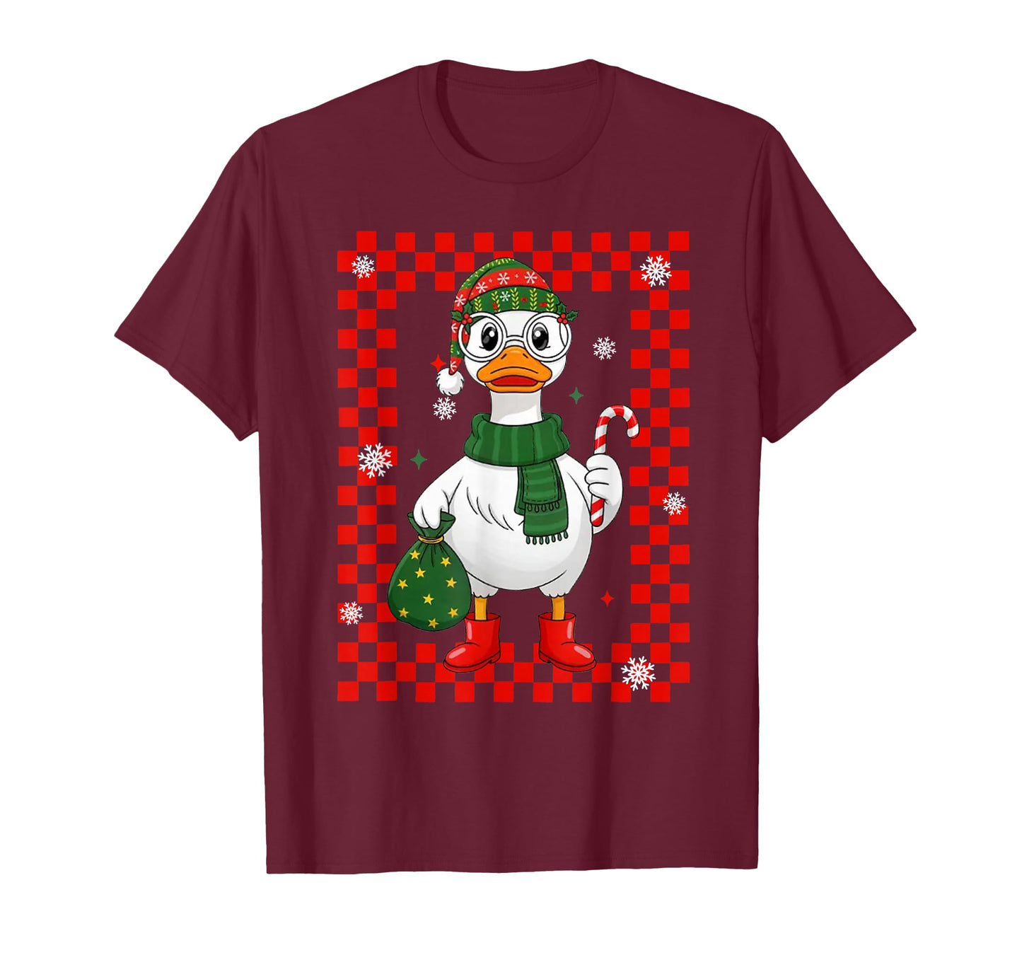 Cute Goose Boy with Candy Cane and Santa Sack Christmas T-Shirt