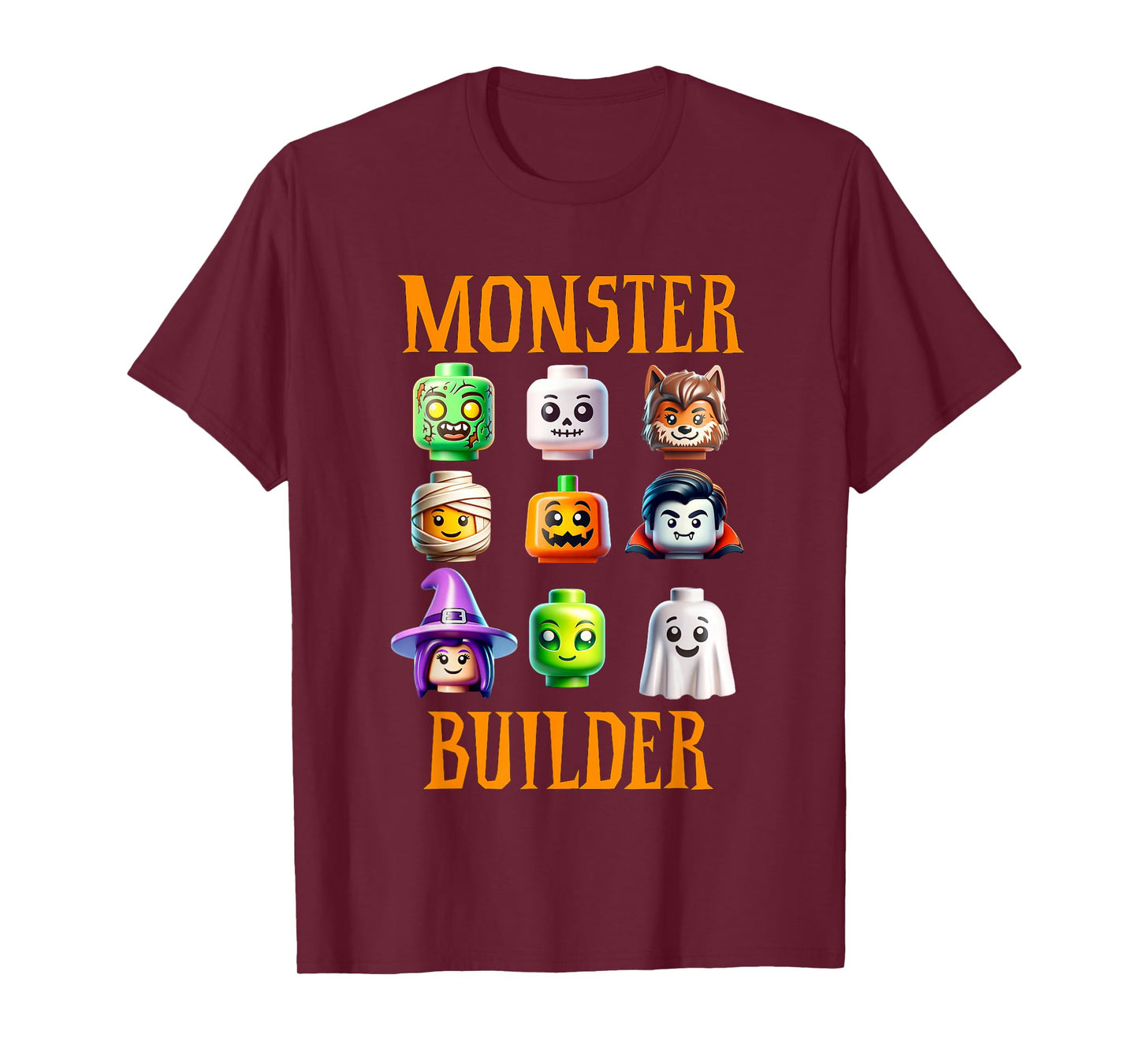 Halloween Buillding Brick Head Monster Builder Boys Kids T-Shirt