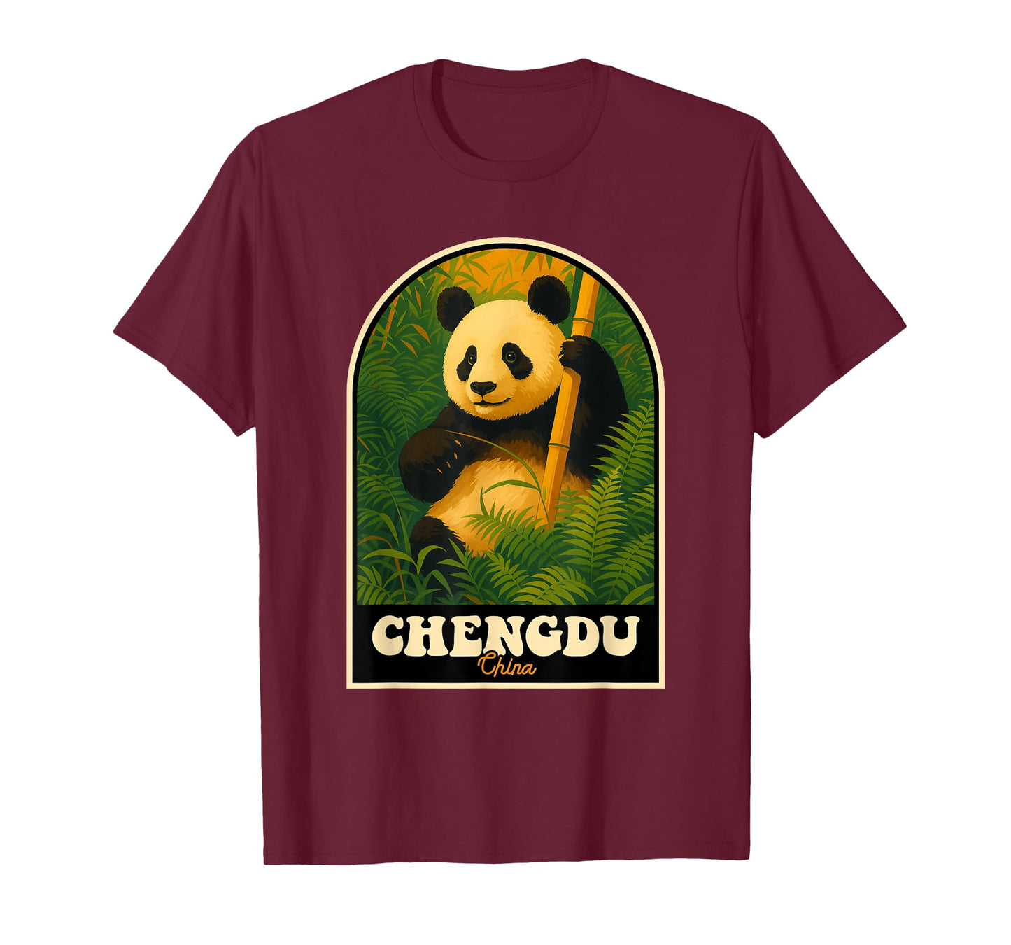 Chengdu China Vintage Panda Bamboo Forest Art T-Shirt